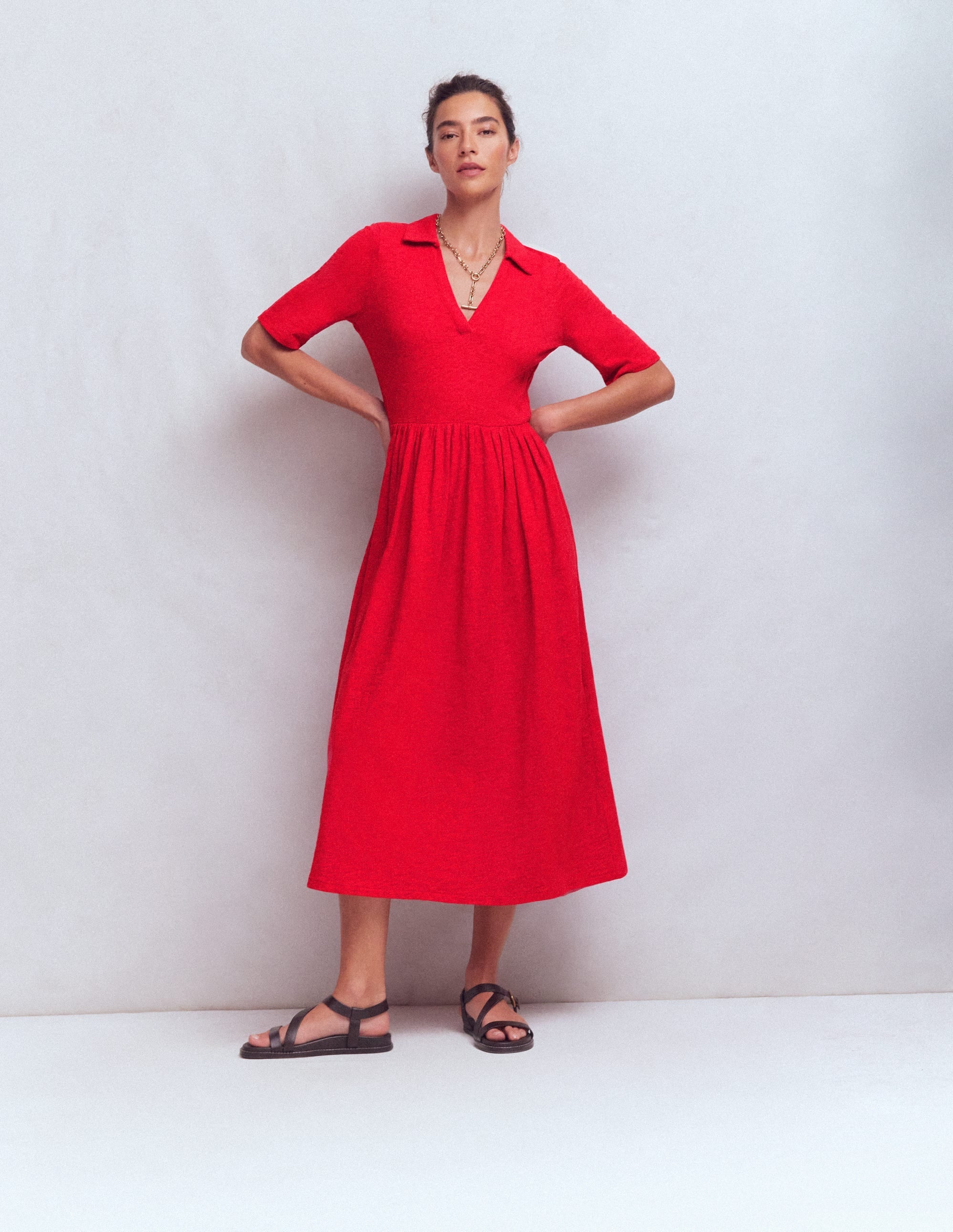 Aria Collared Jersey Dress-Merida Red