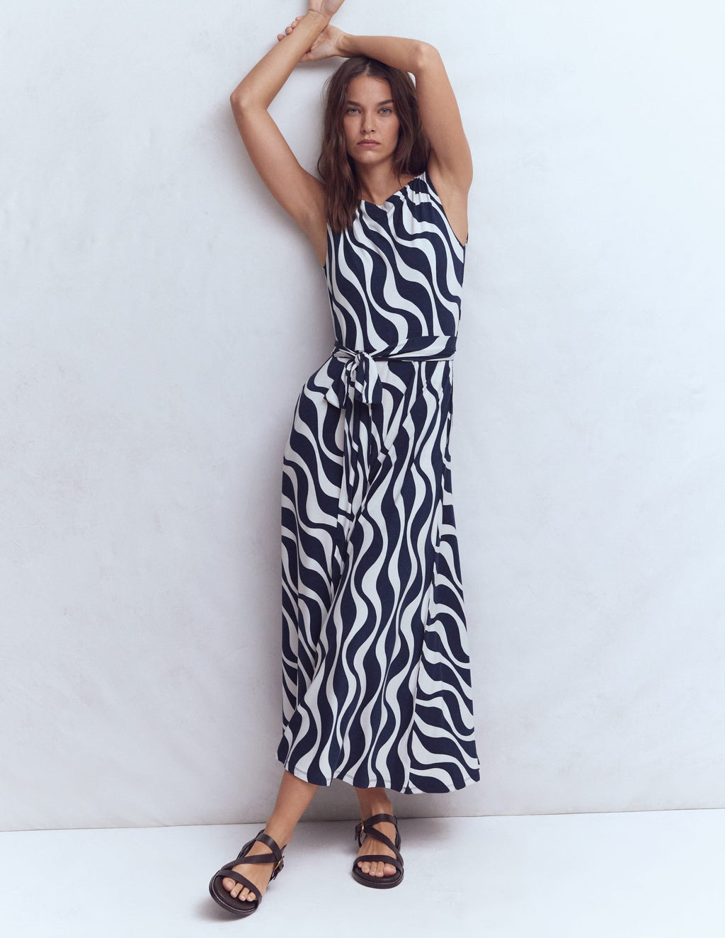 Tamsin Jersey Midi Dress-French Navy, Rhythmic Wave