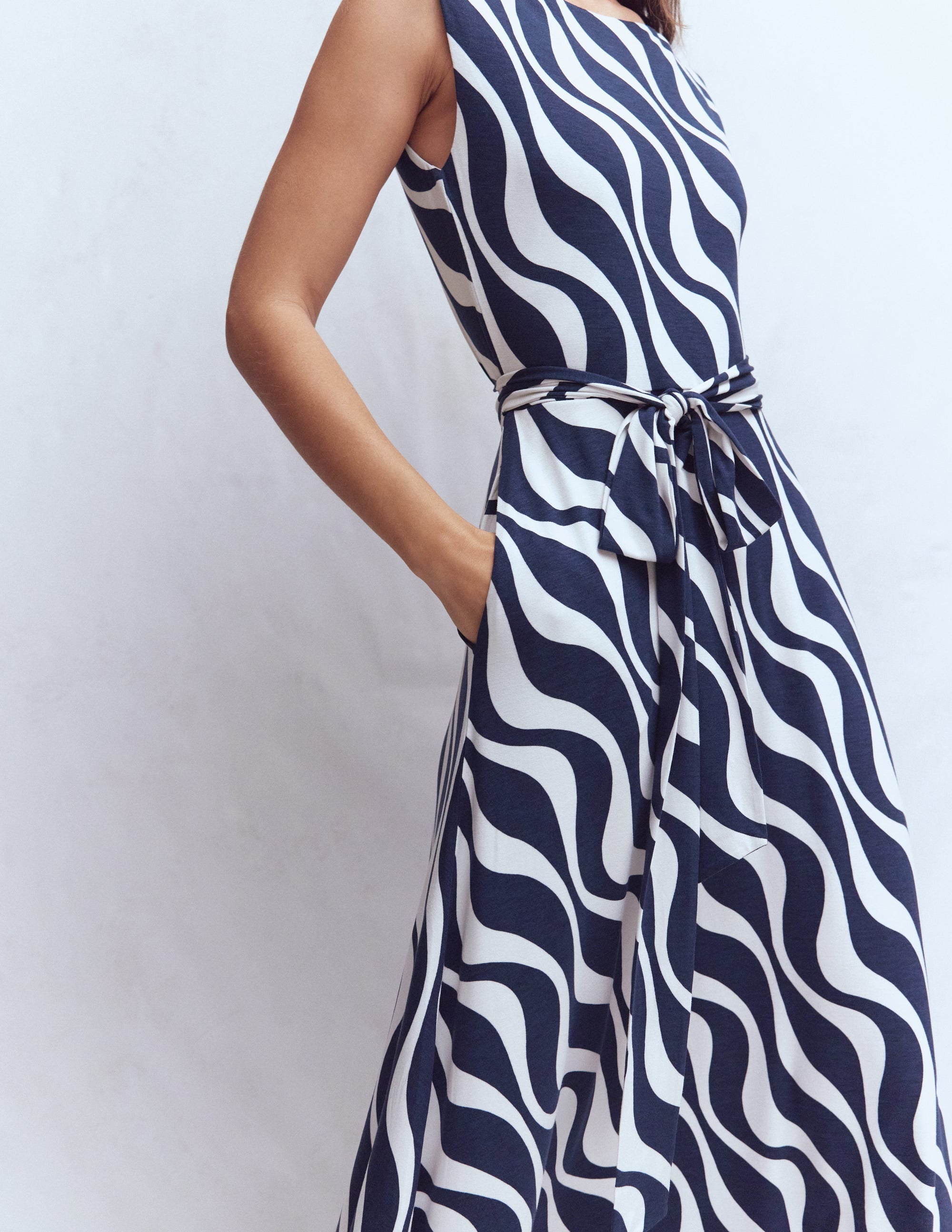 Tamsin Jersey Midi Dress-French Navy, Rhythmic Wave