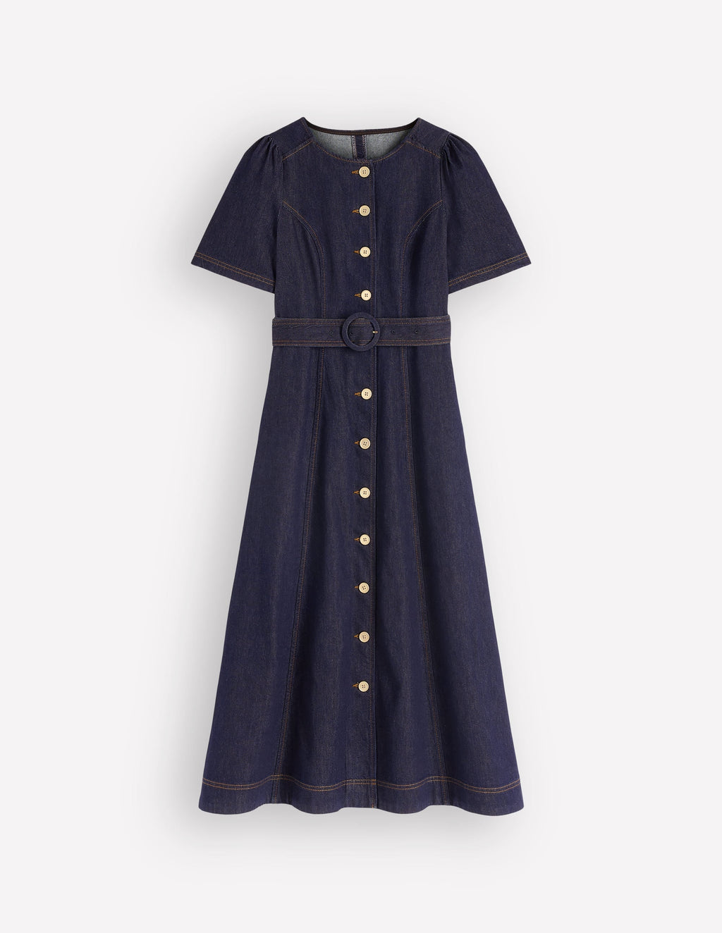 Button Detail Denim Dress-Indigo Wash