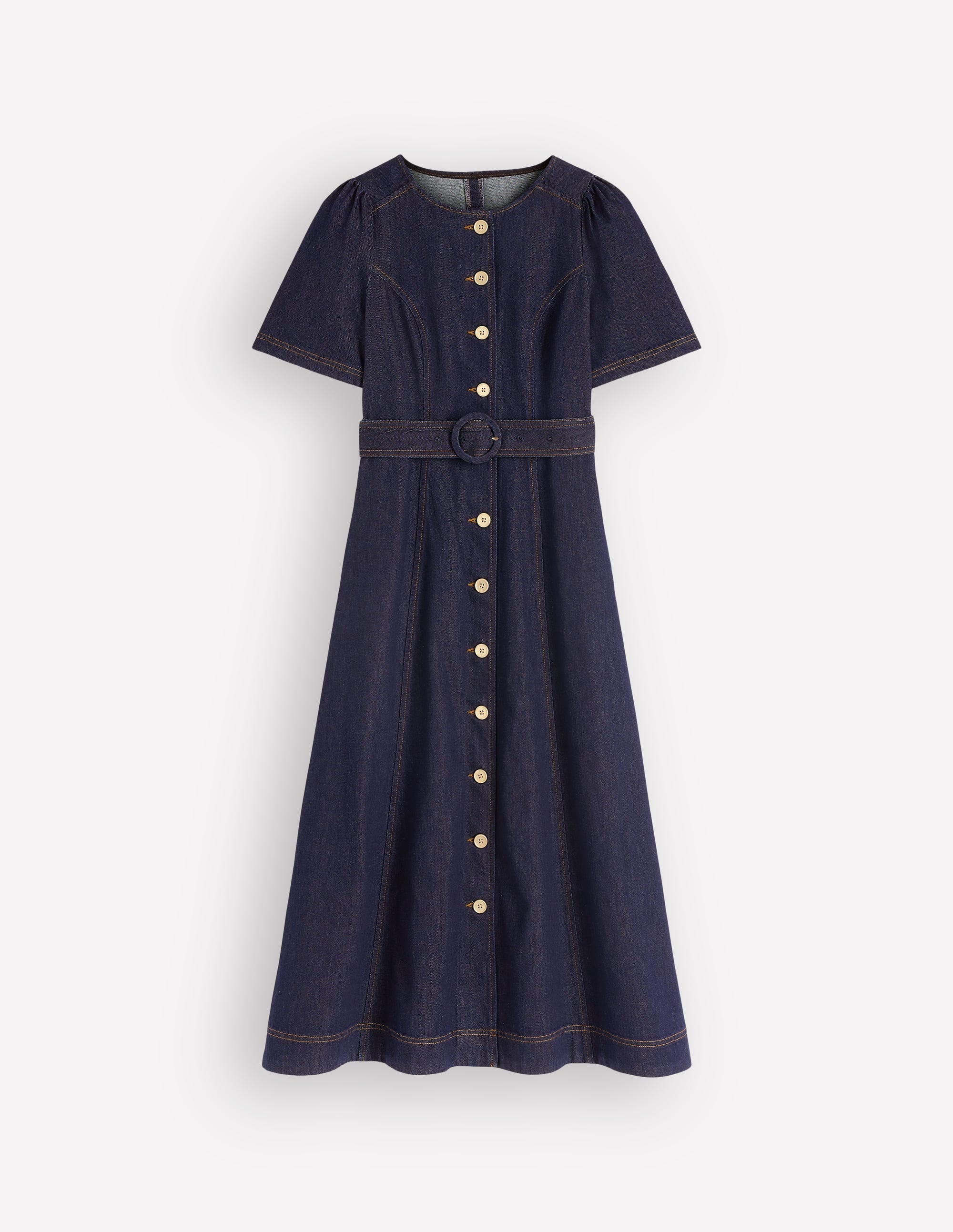 Button Detail Denim Dress-Indigo Wash