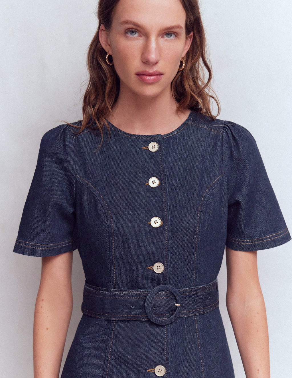 Button Detail Denim Dress-Indigo Wash