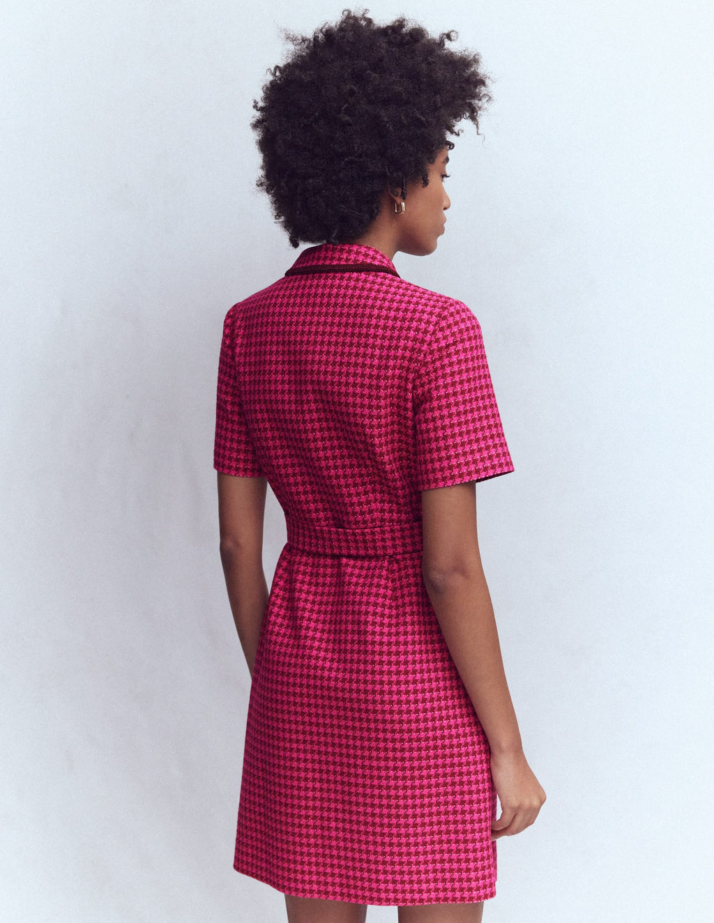 Loren Trim Short Dress-Red & Pink Dogtooth