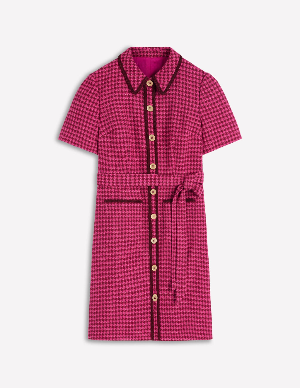 Loren Trim Short Dress-Red & Pink Dogtooth
