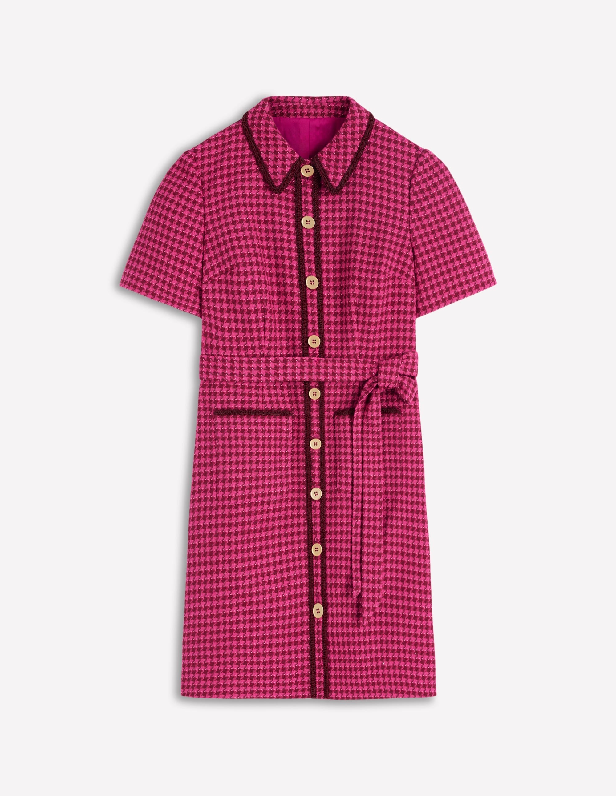 Loren Trim Short Dress-Red & Pink Dogtooth