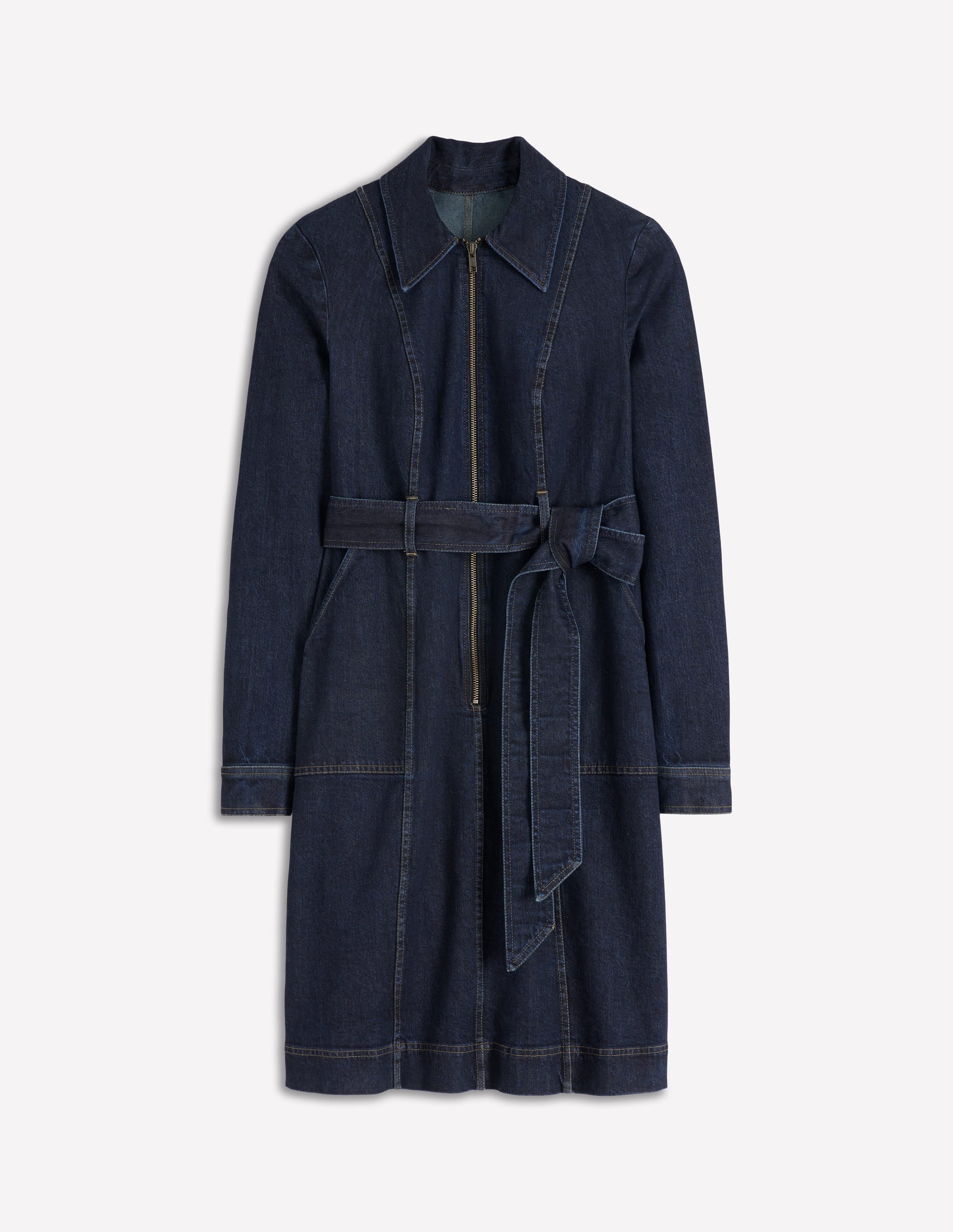 Zip Denim Short Dress-Indigo
