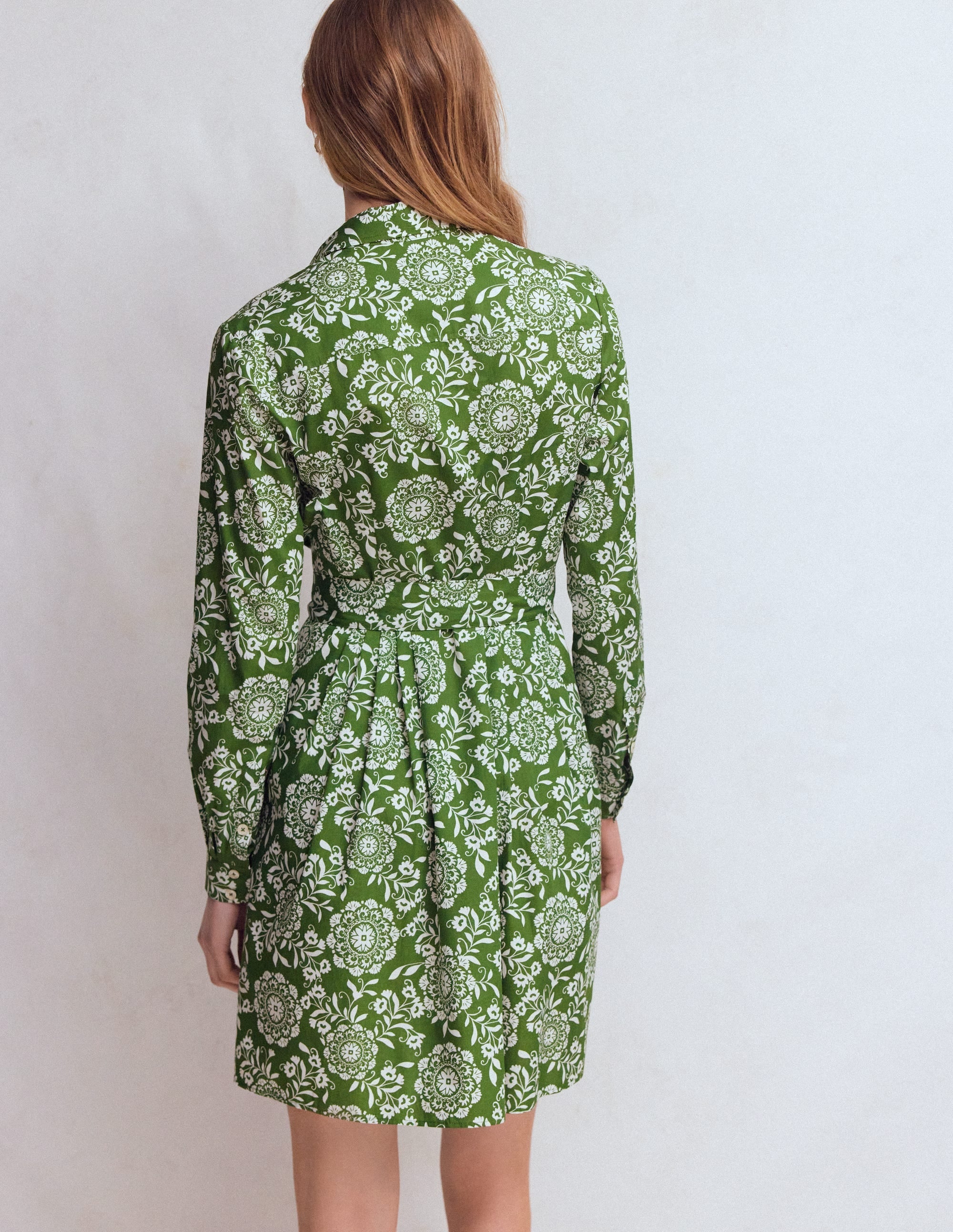 Alexa Long Sleeve Short Dress-Green, Decorative Blossom