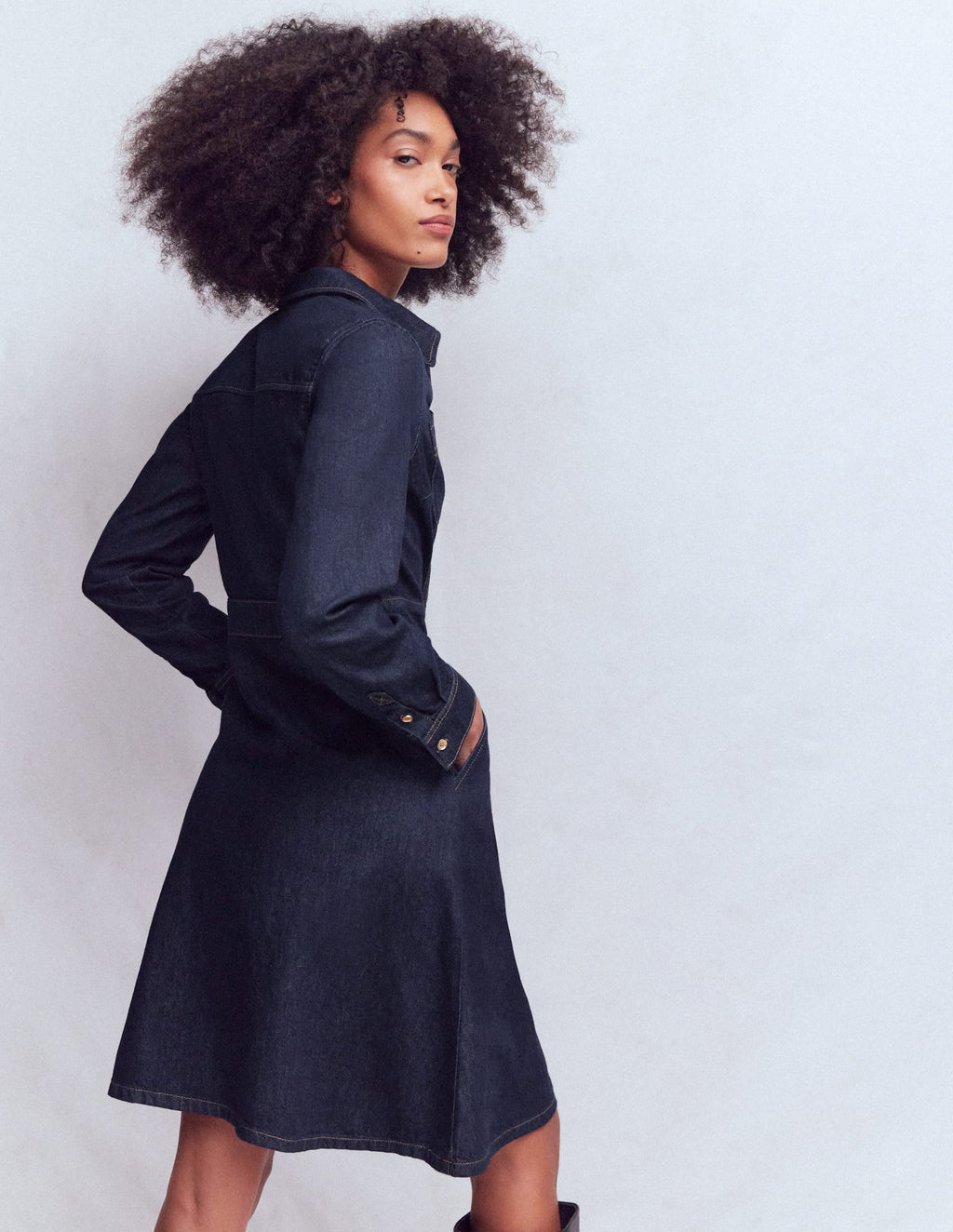 Flippy Denim Shirt Dress-Indigo Denim