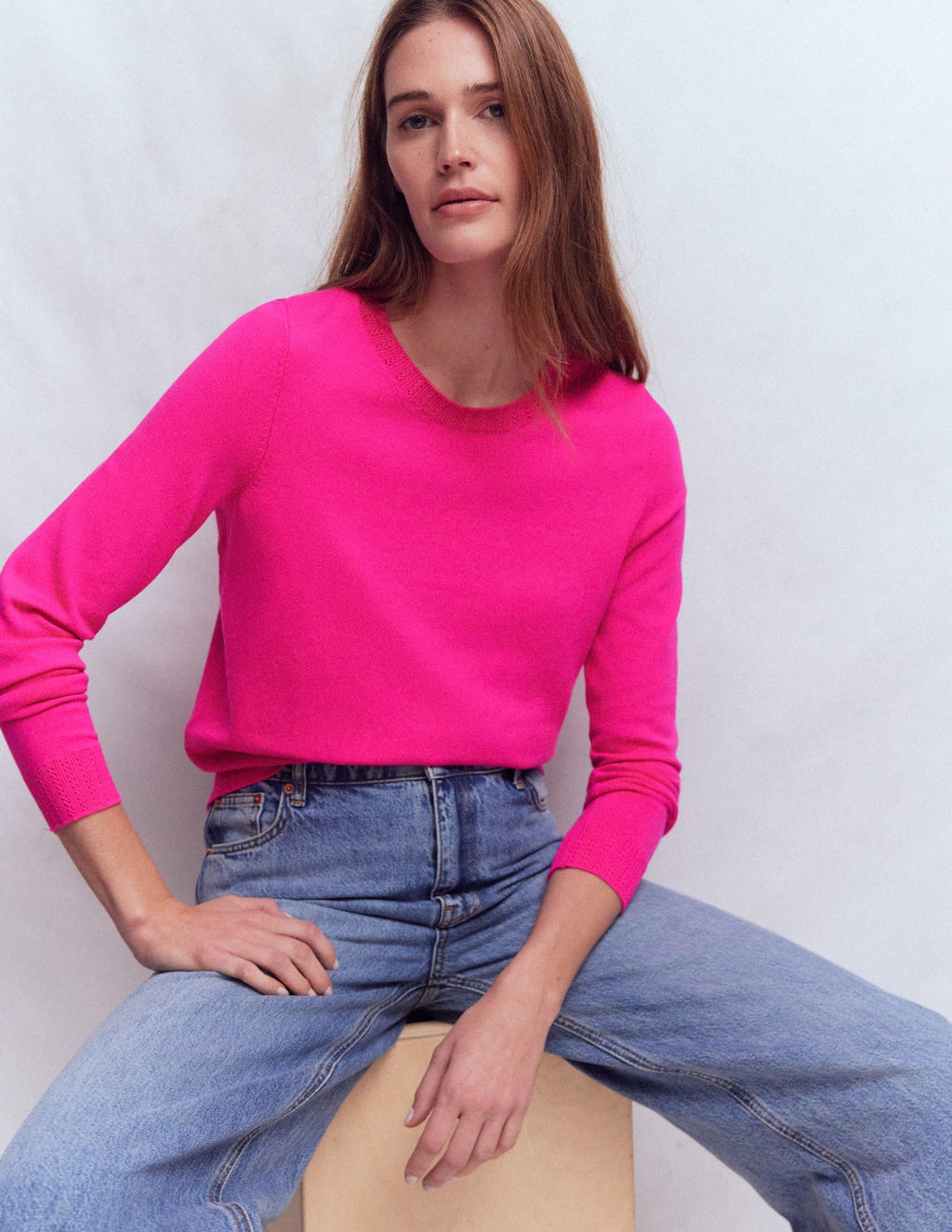 Emilia Cotton Crew Sweater-Pink Peony