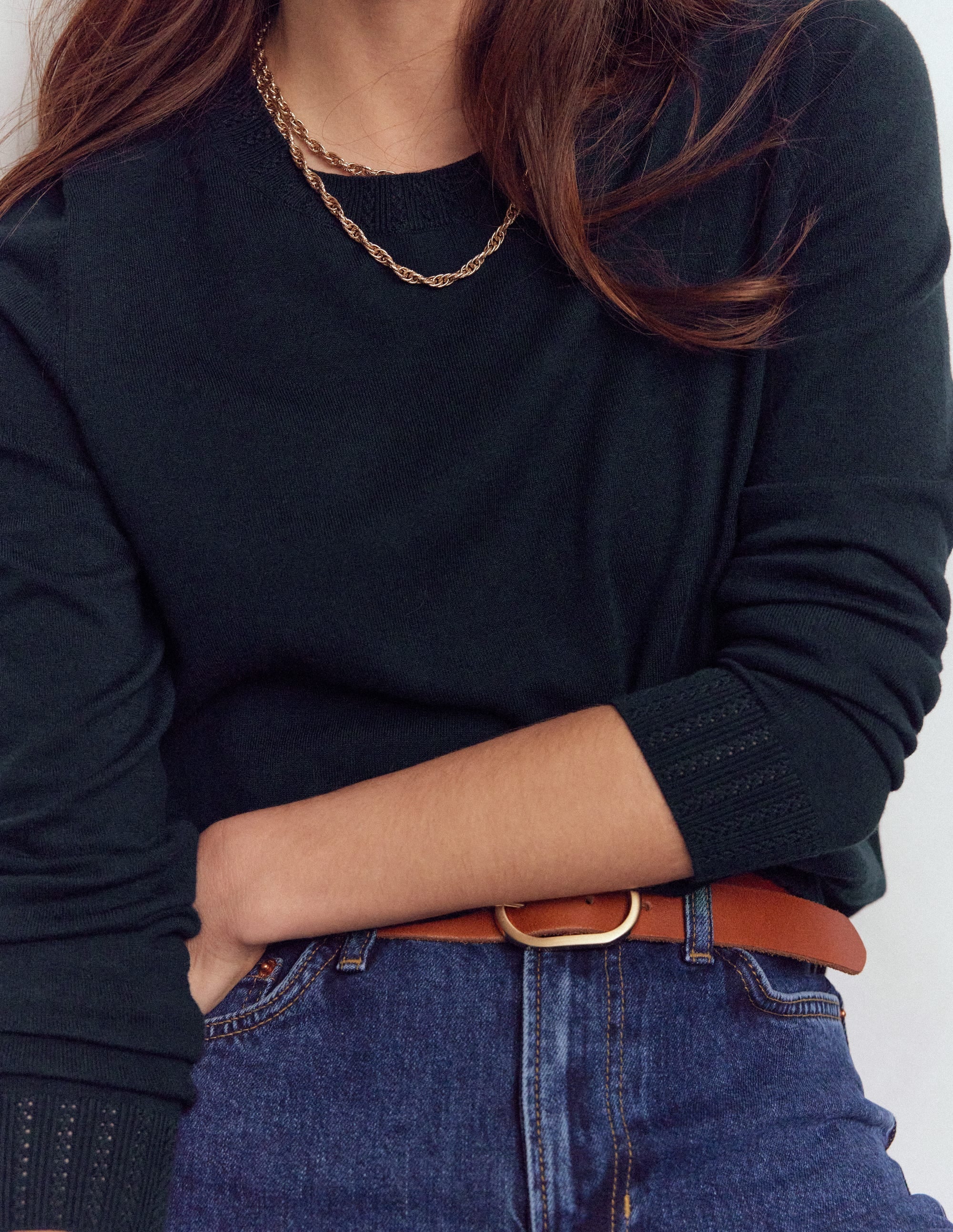 Emilia Cotton Crew Sweater-Navy
