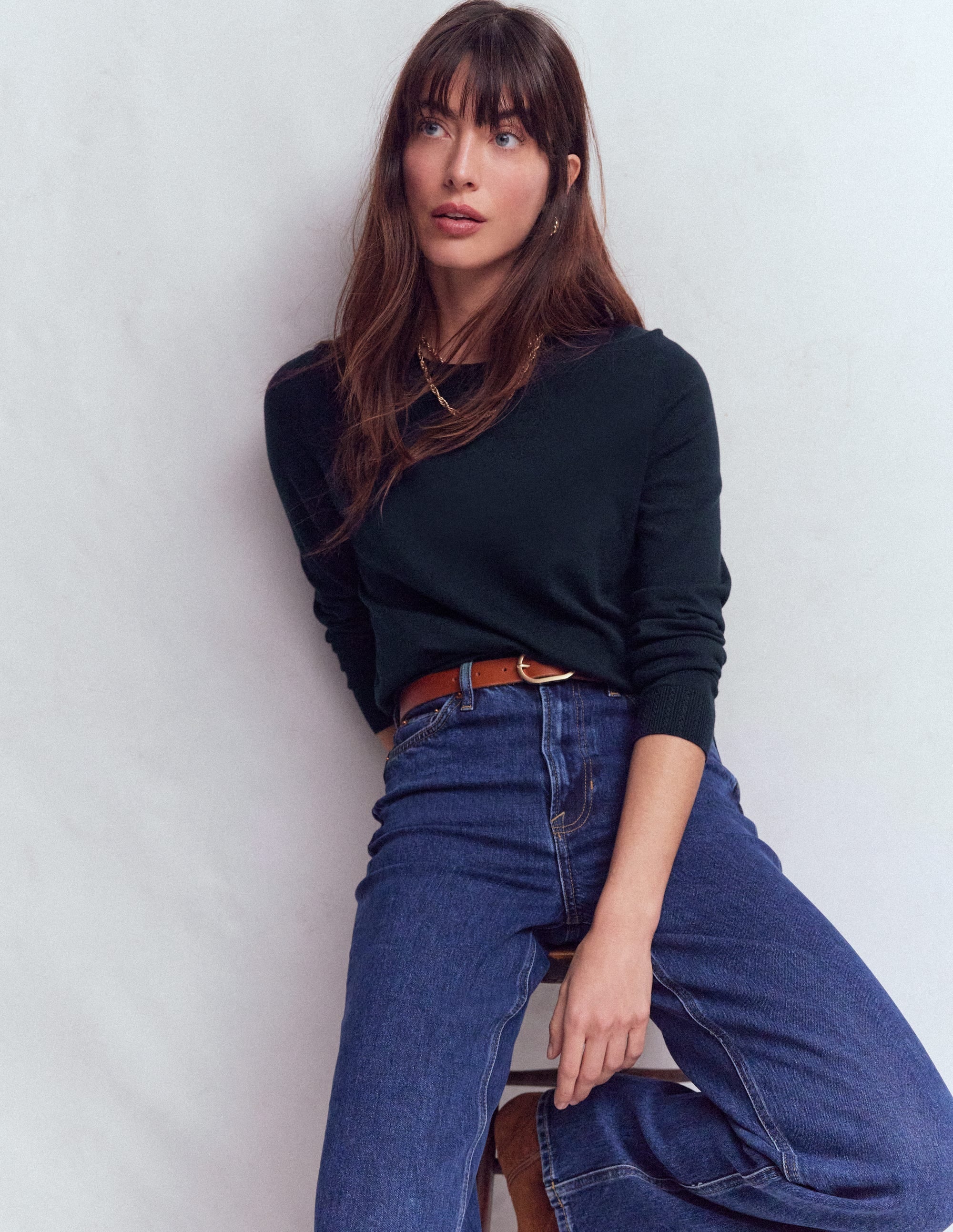 Emilia Cotton Crew Sweater-Navy