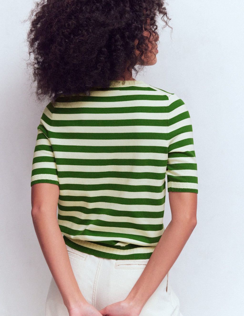 Emilia Cotton Crew T-shirt-Promenade Green/ Ivory Stripe