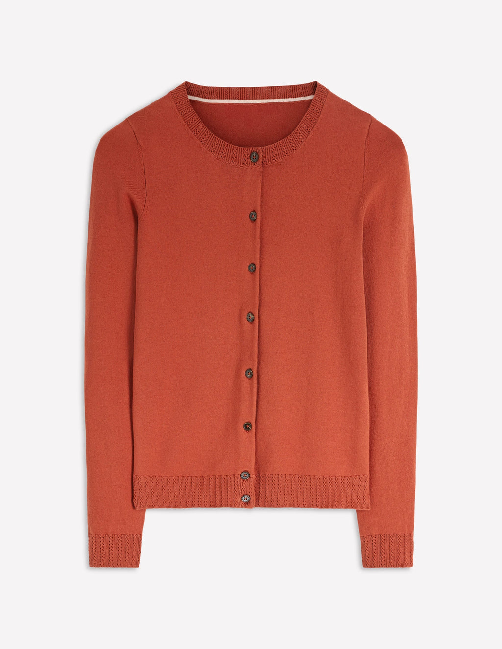 Emilia Cotton Crew Cardigan-Roasted Chestnut Brown