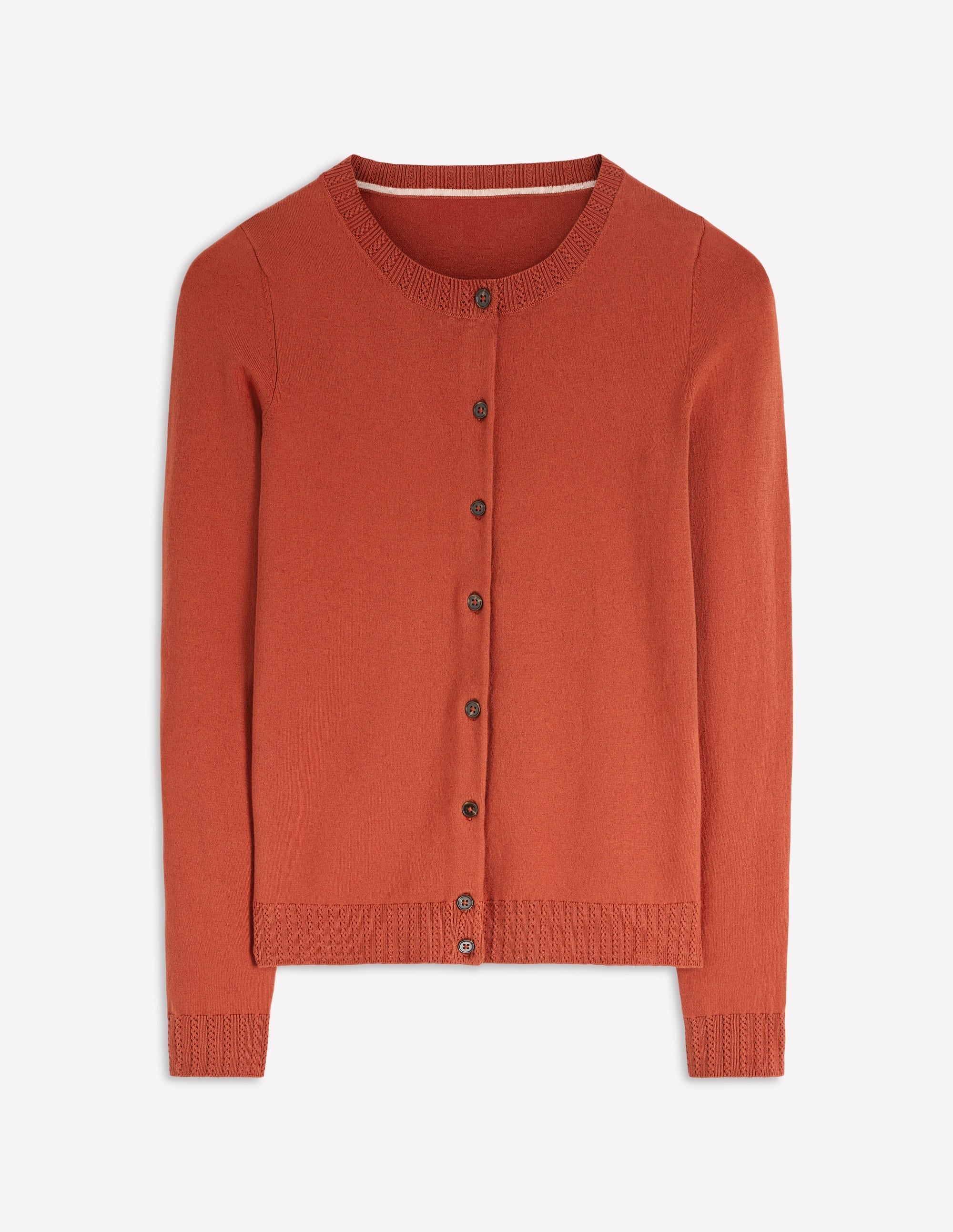 Emilia Cotton Crew Cardigan-Roasted Chestnut Brown