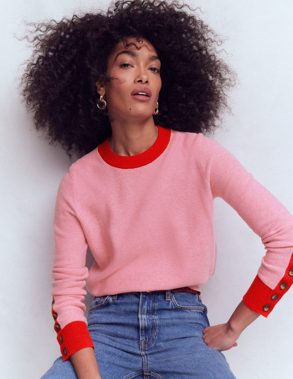 Grace Colour Block Sweater-Pink Lady