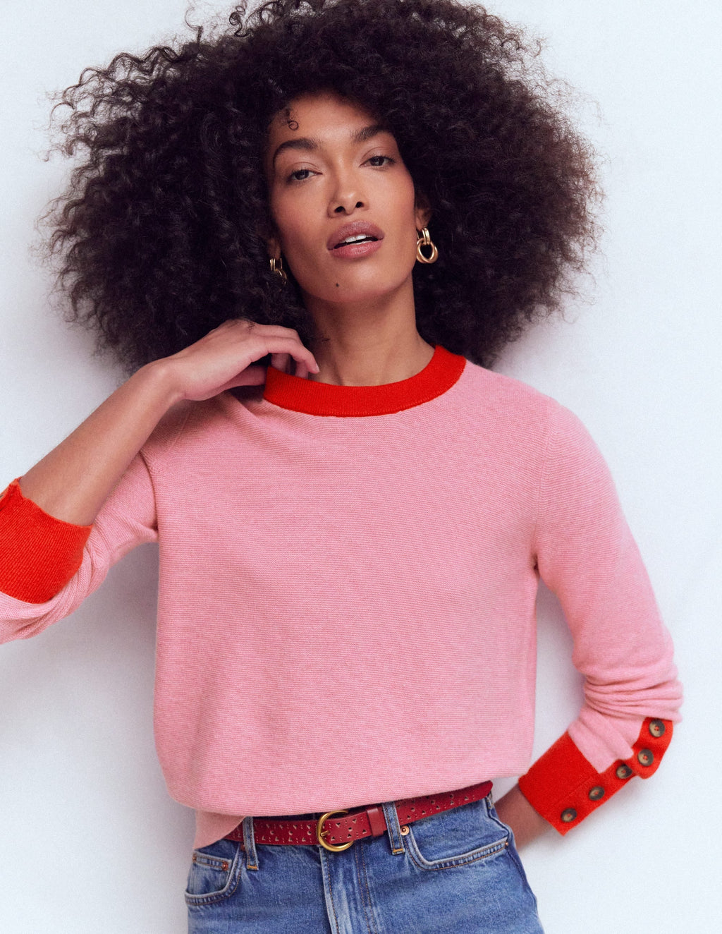 Grace Colour Block Sweater-Pink Lady