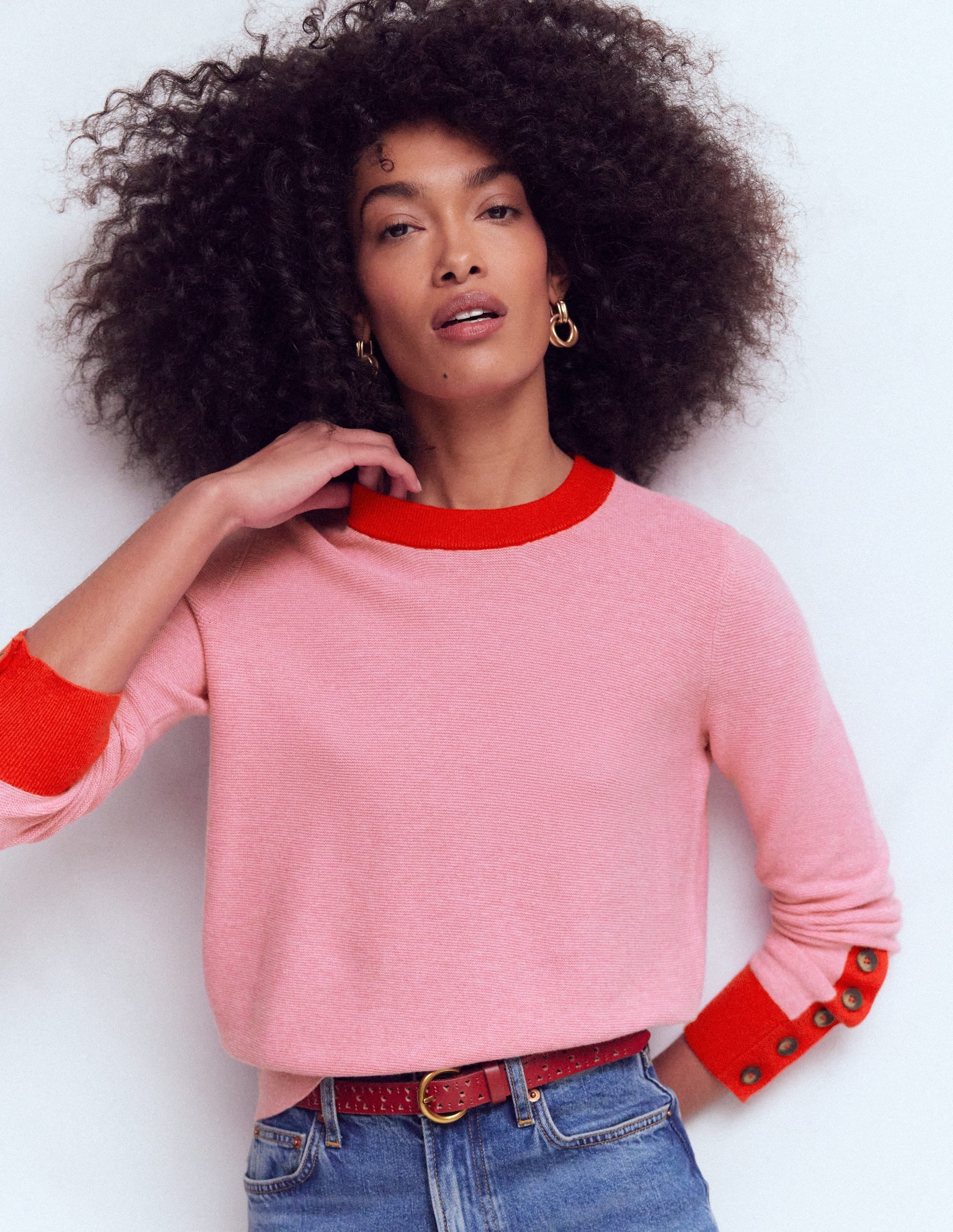 Grace Colour Block Sweater-Pink Lady