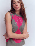 Lucy Cotton Vest-Pink/Grey Argyle
