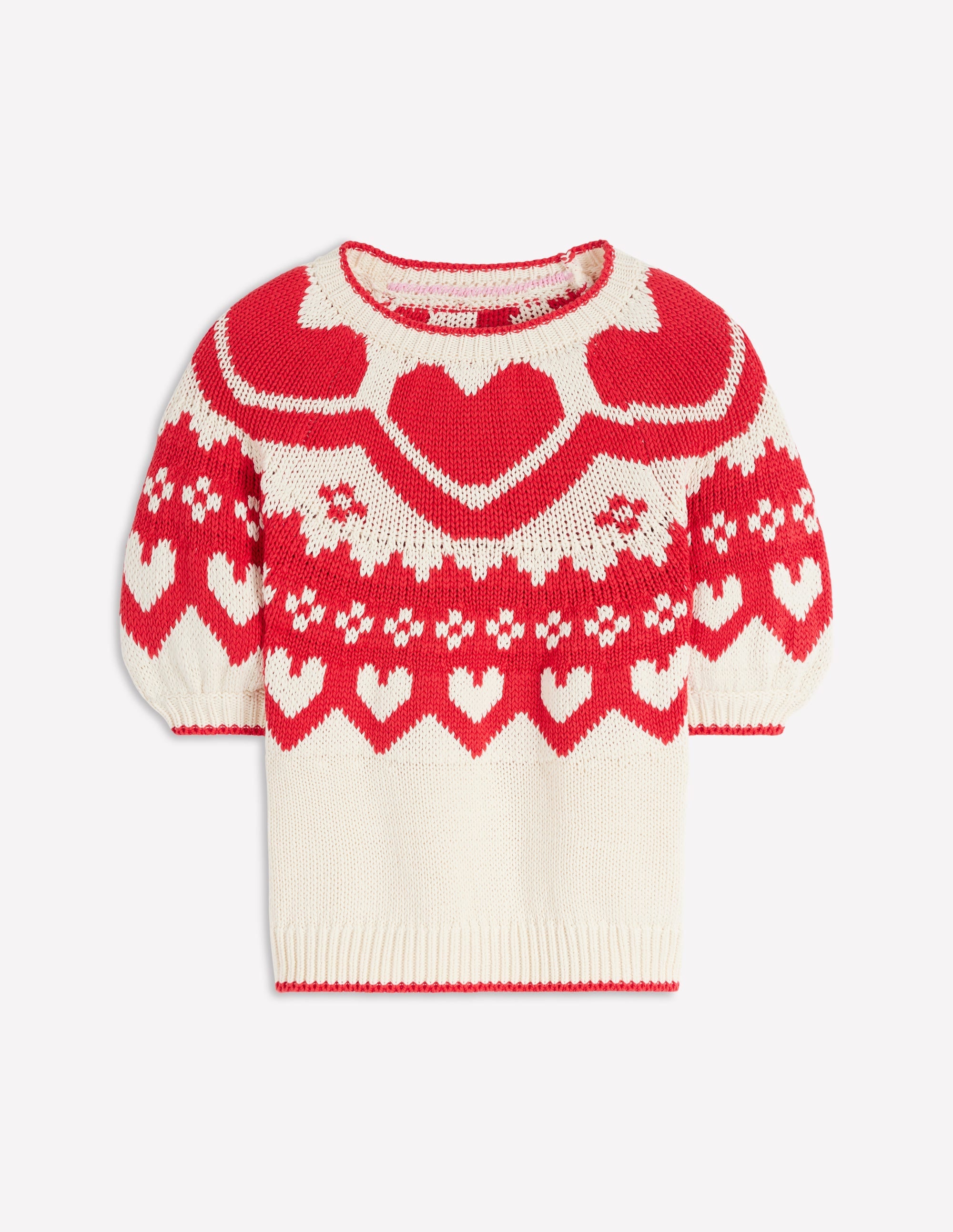Margot Puff Sleeve T-Shirt-Warm Ivory Hearts