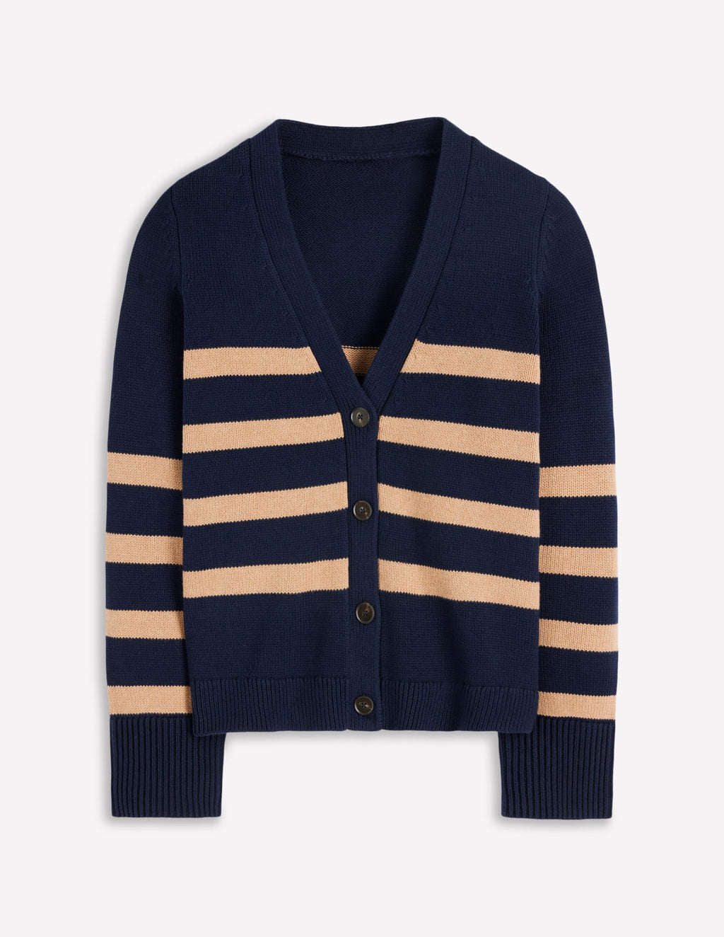 Lucy Relaxed Cotton Cardigan-Navy/ Camel Melange