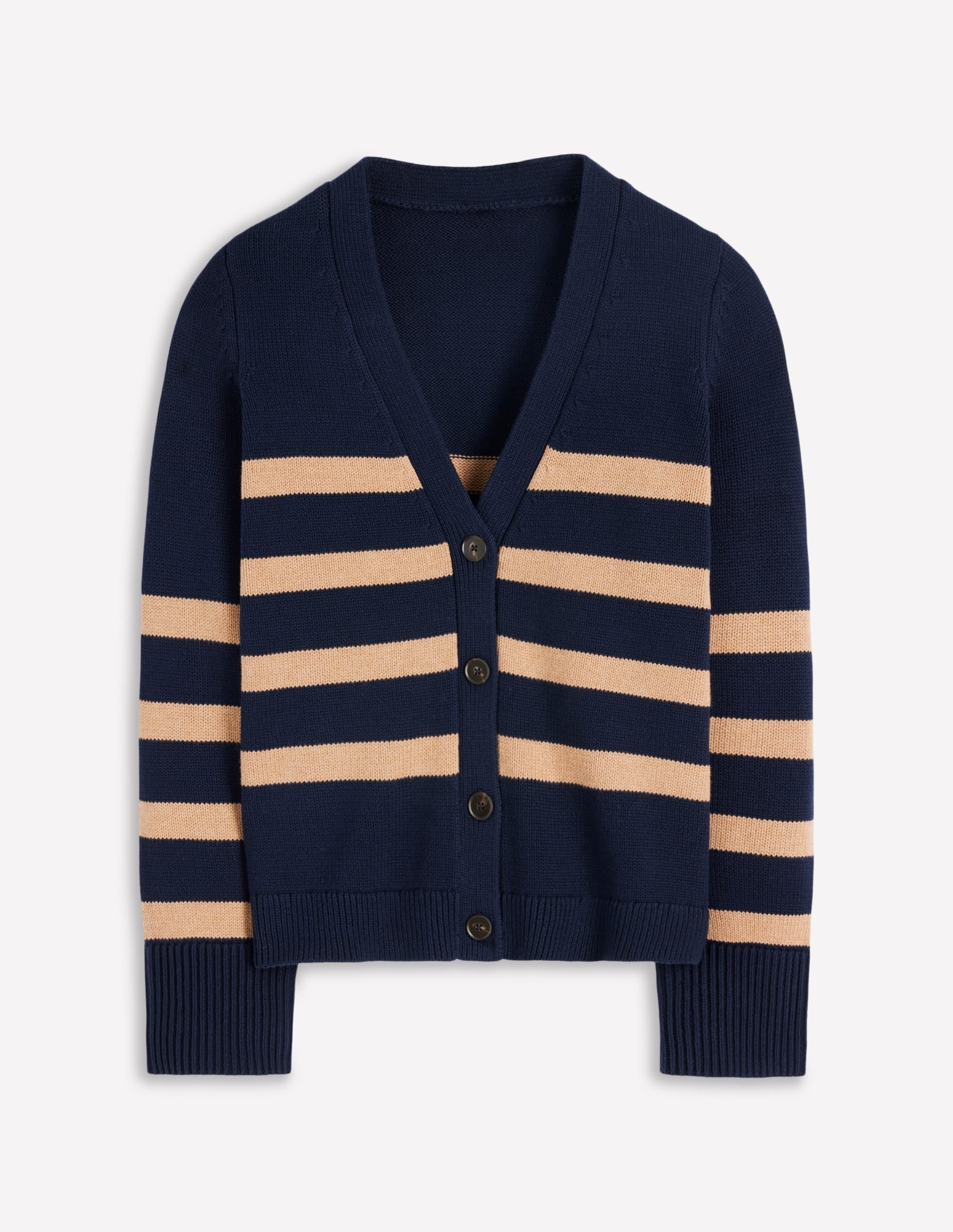 Lucy Relaxed Cotton Cardigan-Navy/ Camel Melange