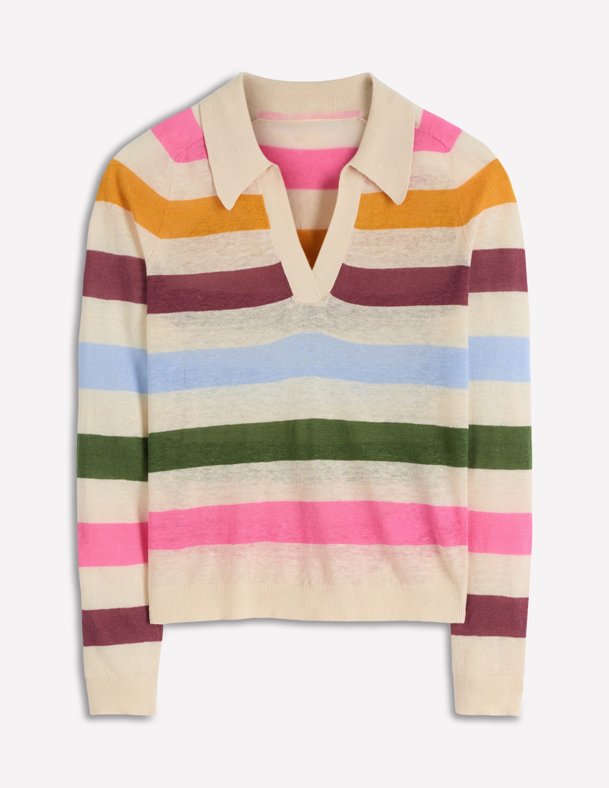 Agnes Collared Linen Jumper-Ivory, Pink, Green Multistripe