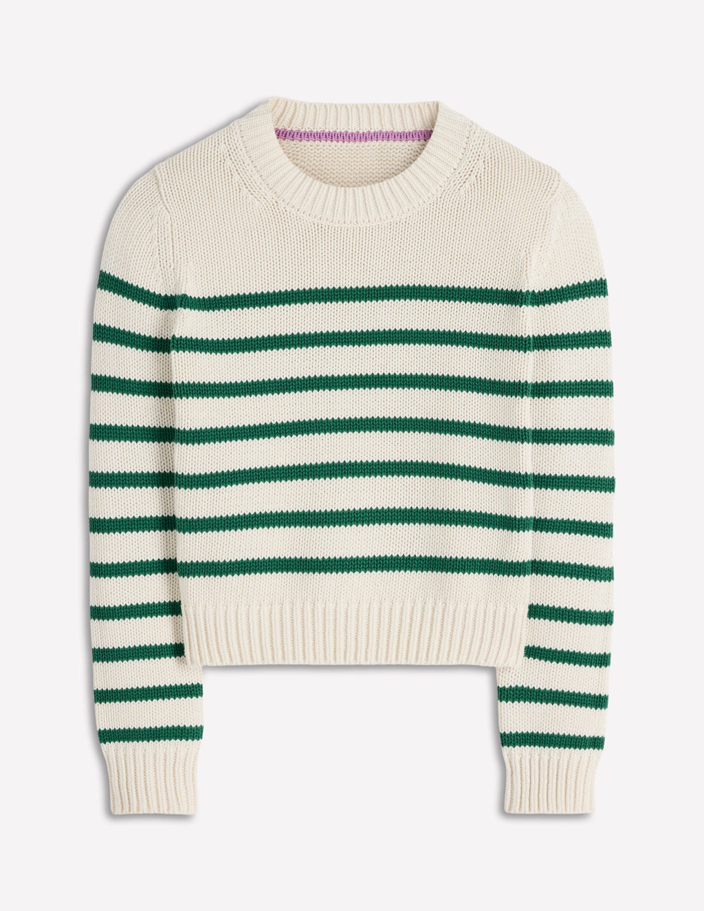 Lucy Chunky Cotton Sweater-Ivory and Jewel Green Stripe