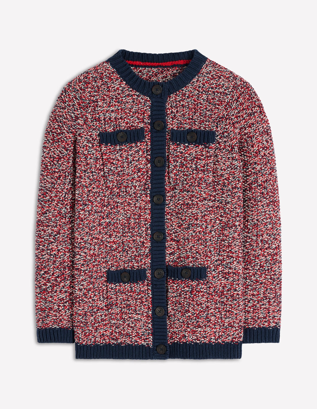Textured Marl Cardigan-Navy/ Red Marl