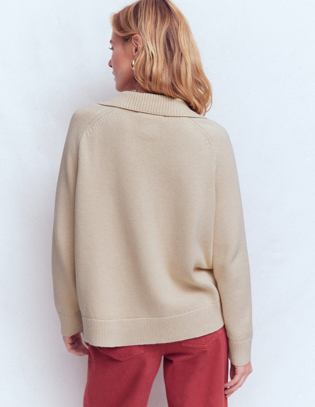 Cotton Henley Sweater-Almond Peach