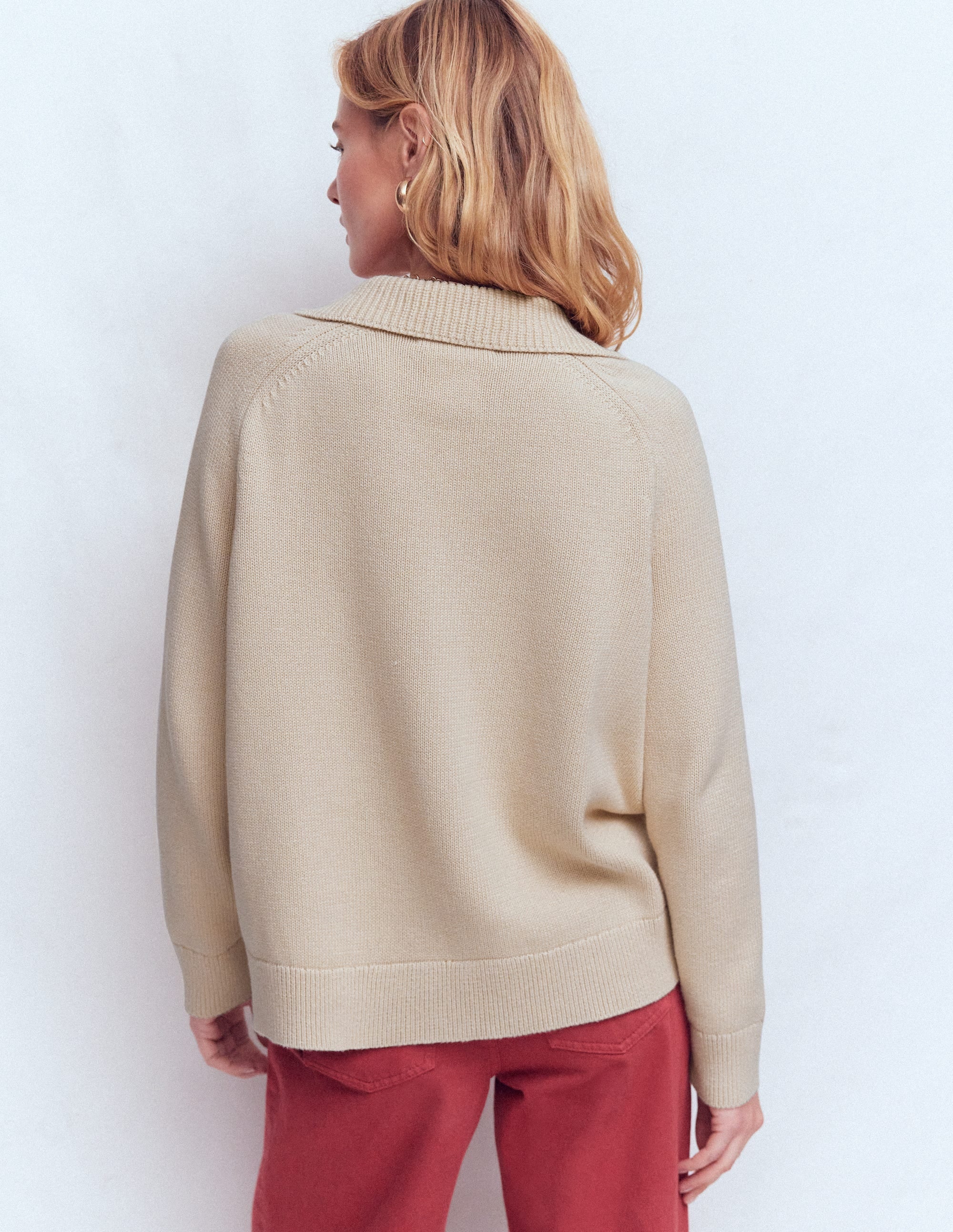 Cotton Henley Sweater-Almond Peach