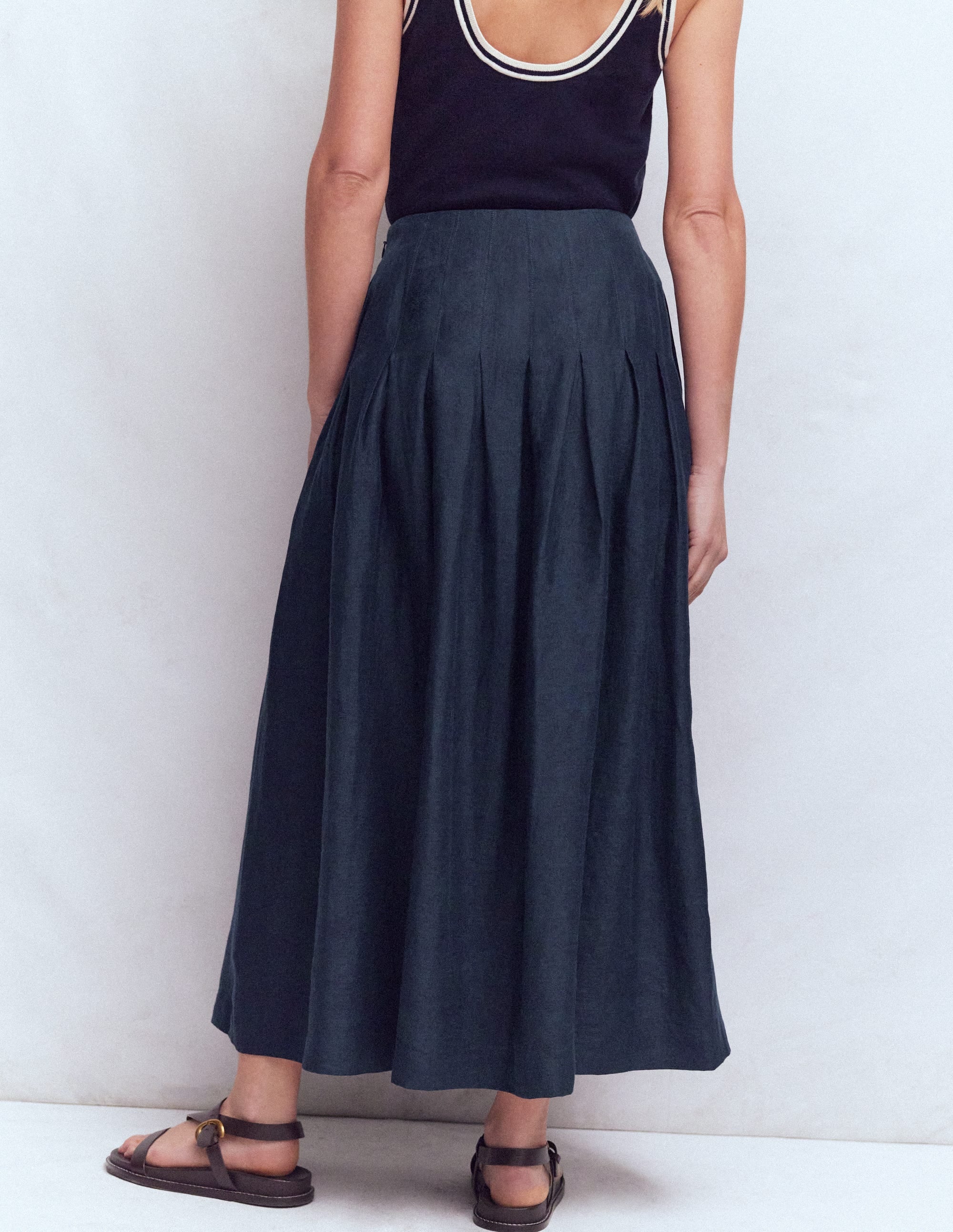 Valentina Linen Skirt-Navy
