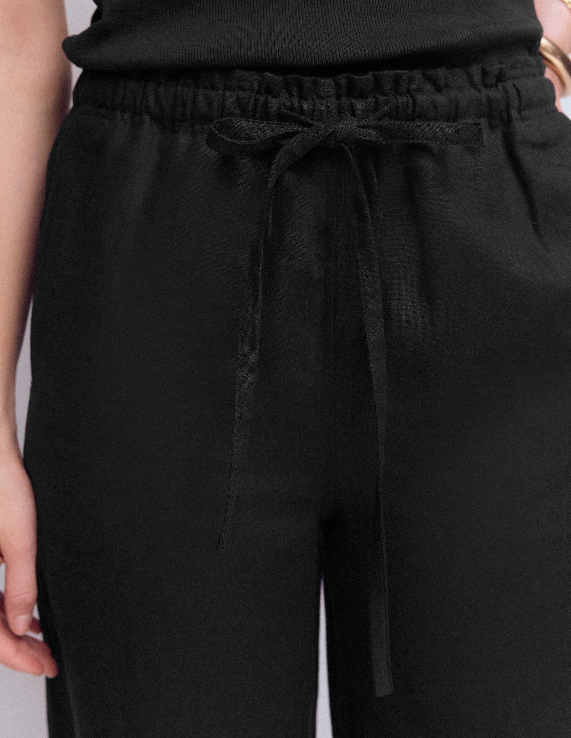 Islington Linen Crop Pants-Black