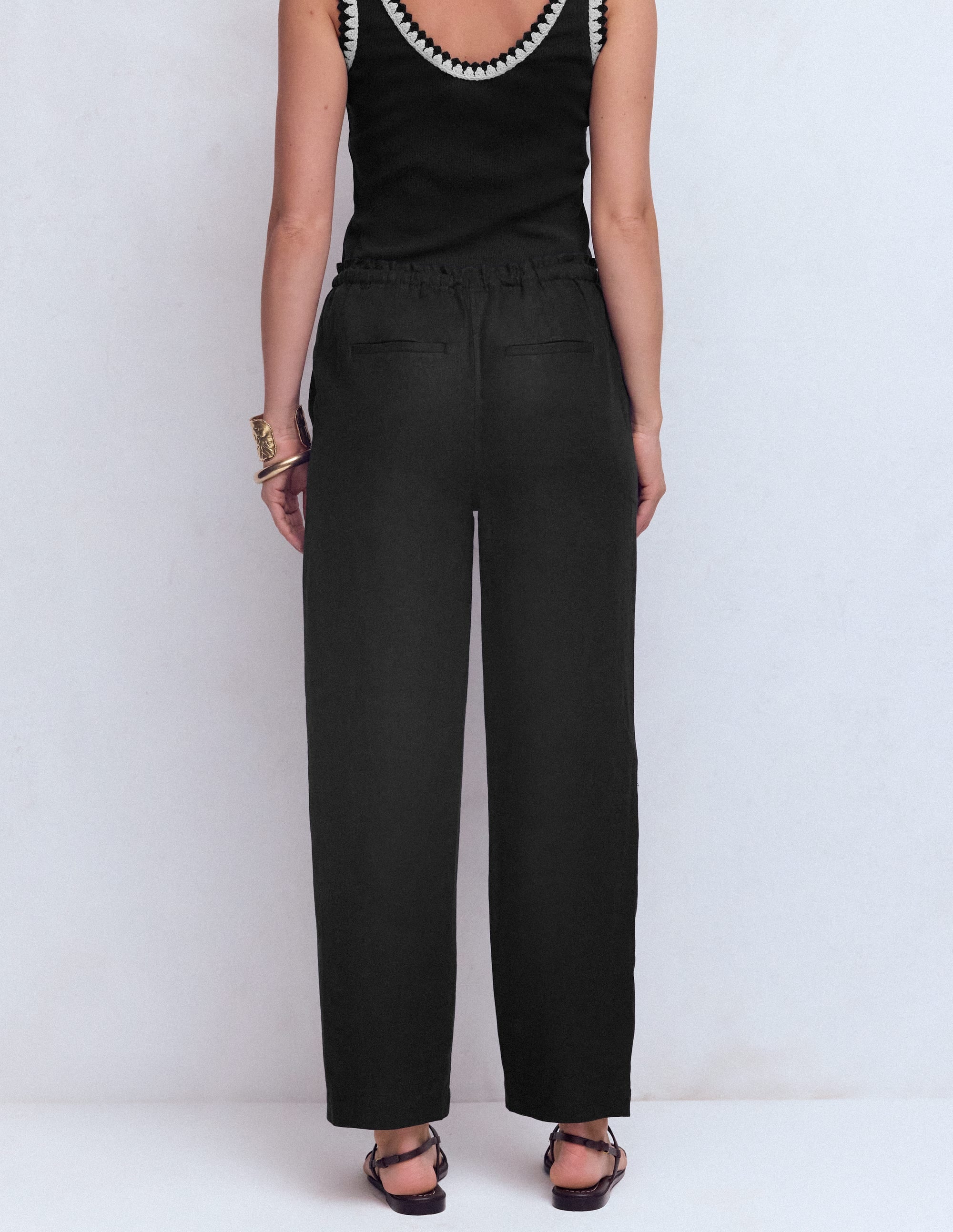 Islington Linen Crop Pants-Black