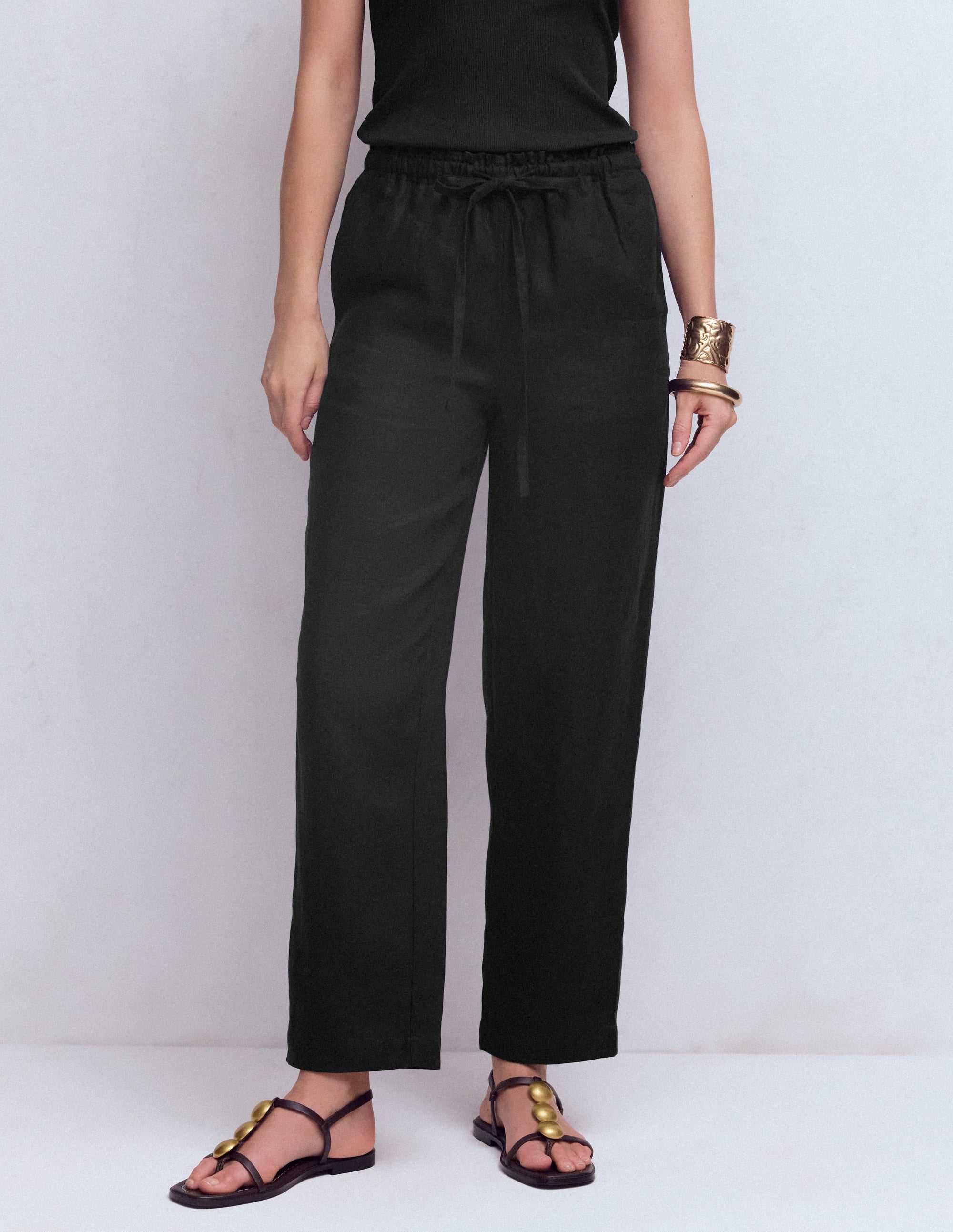 Islington Linen Crop Pants-Black