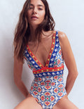 Porto V-neck Swimsuit-Multi, Ornamental Trellis