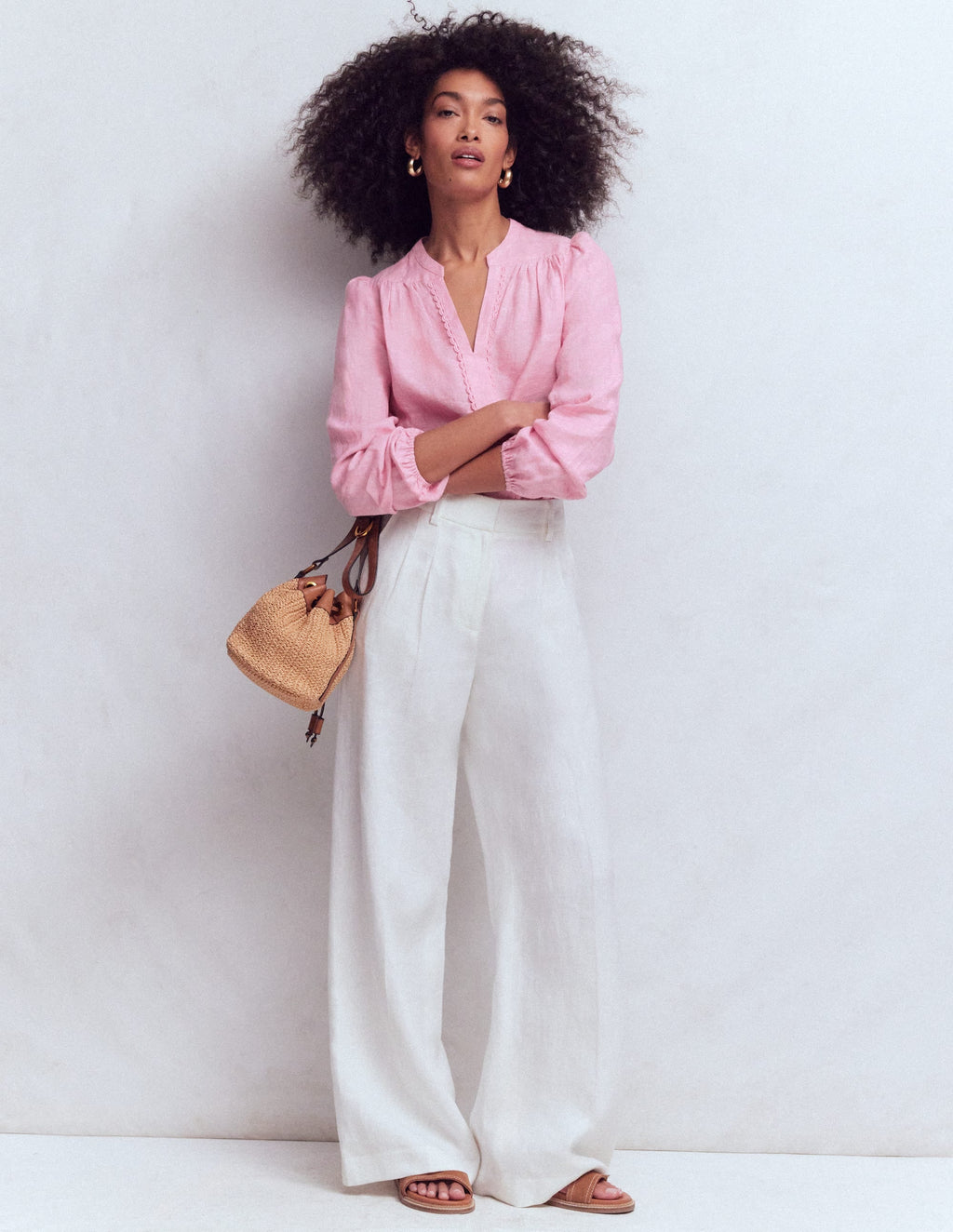 Linen Trim Insert Top-Meadowsweet Pink Chambray