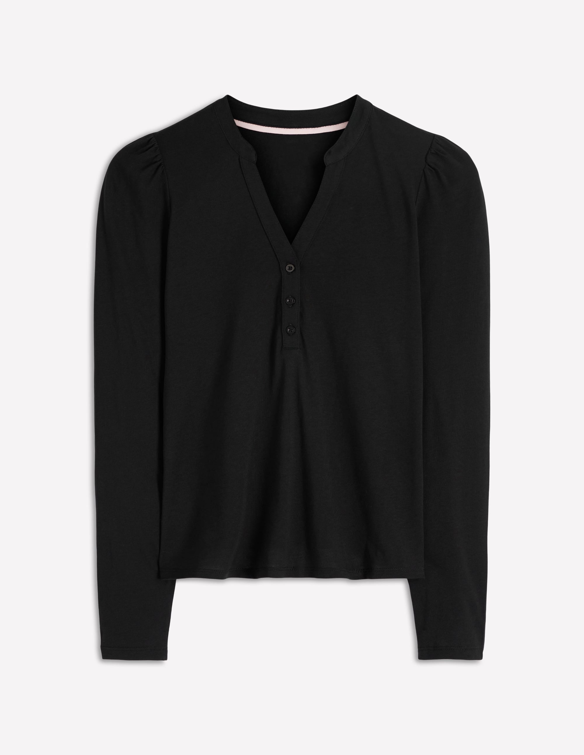 Supersoft Open Neck Henley-Black