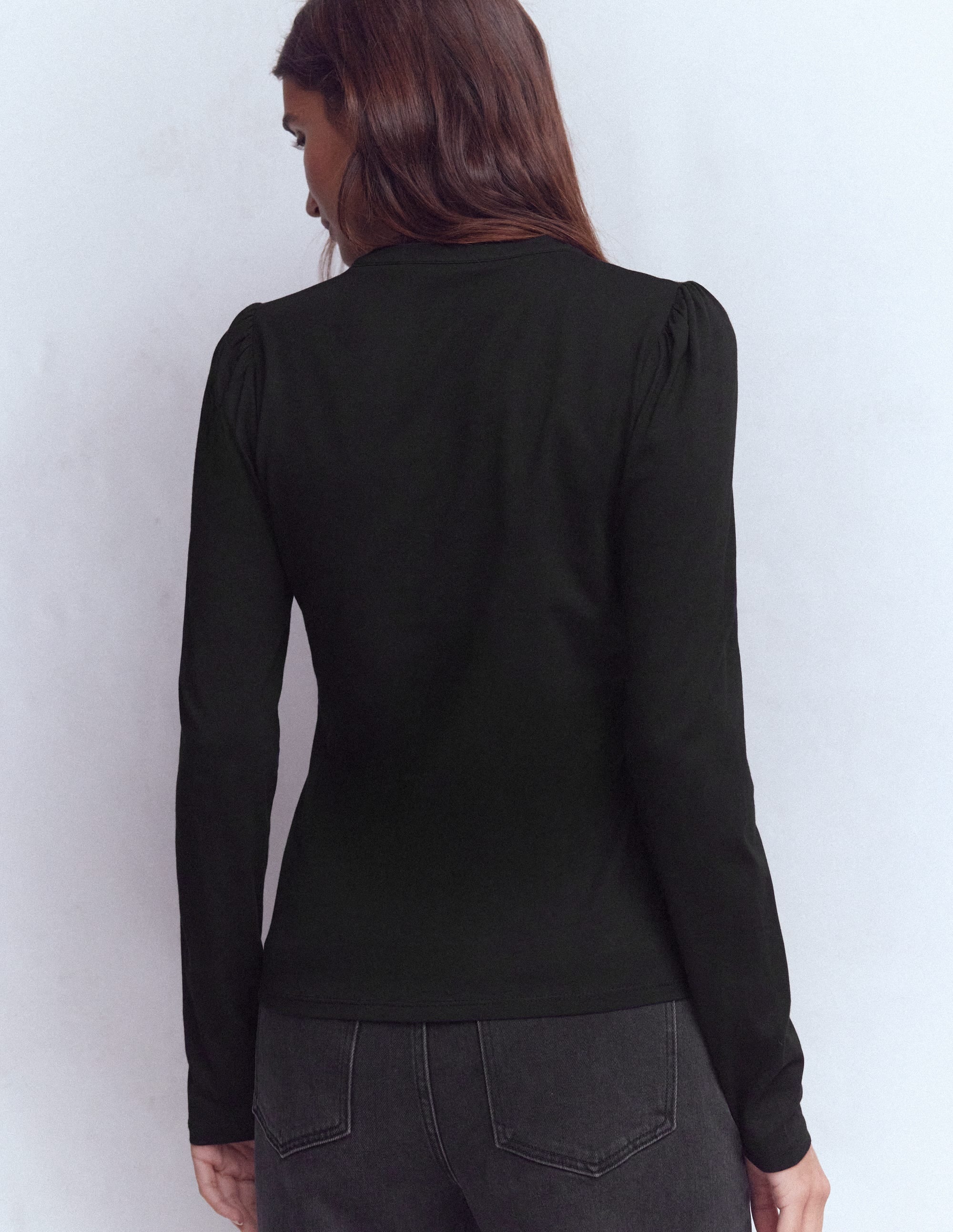 Supersoft Open Neck Henley-Black