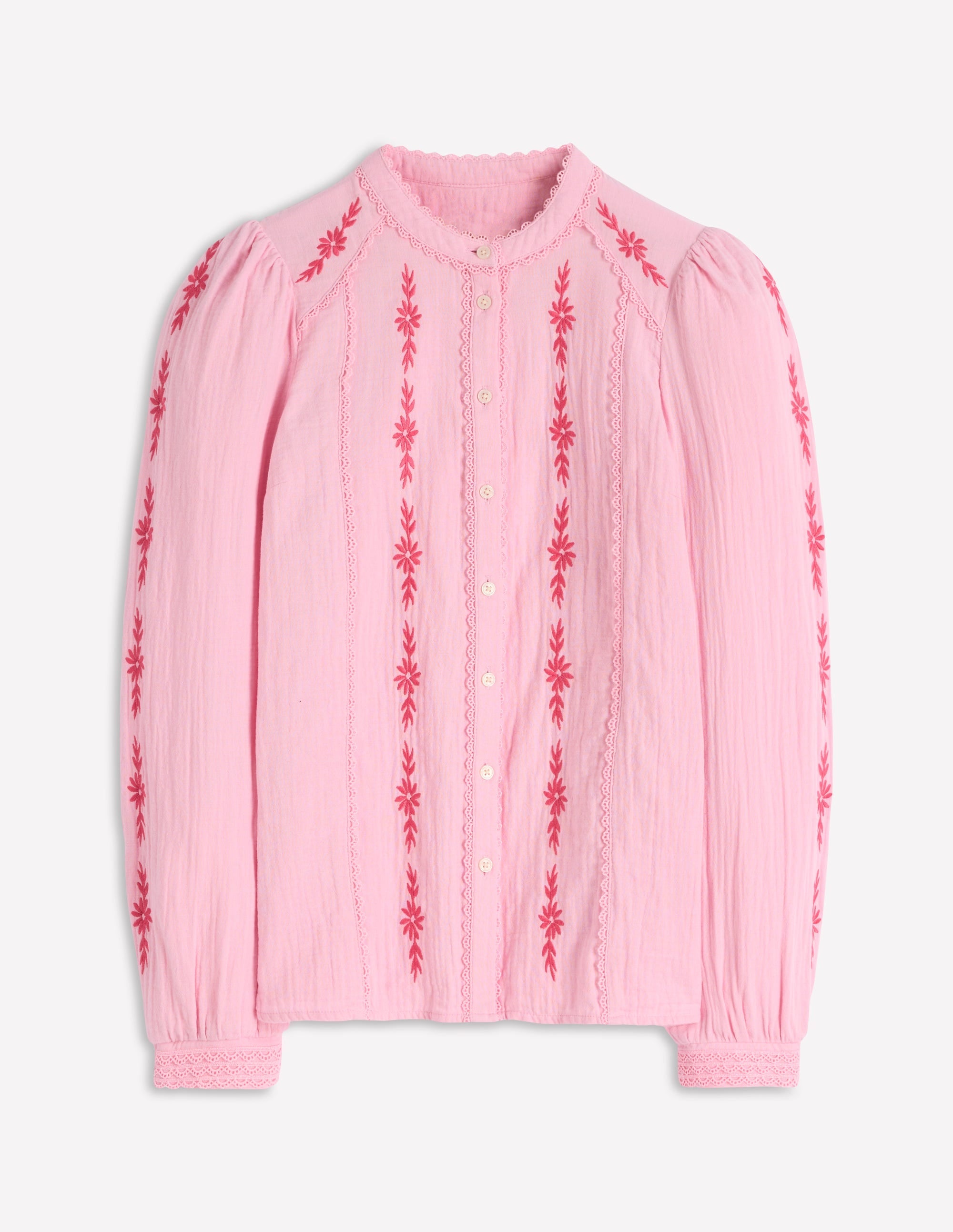 Rhea Trim Doublecloth Top-Formica Pink Embroidery