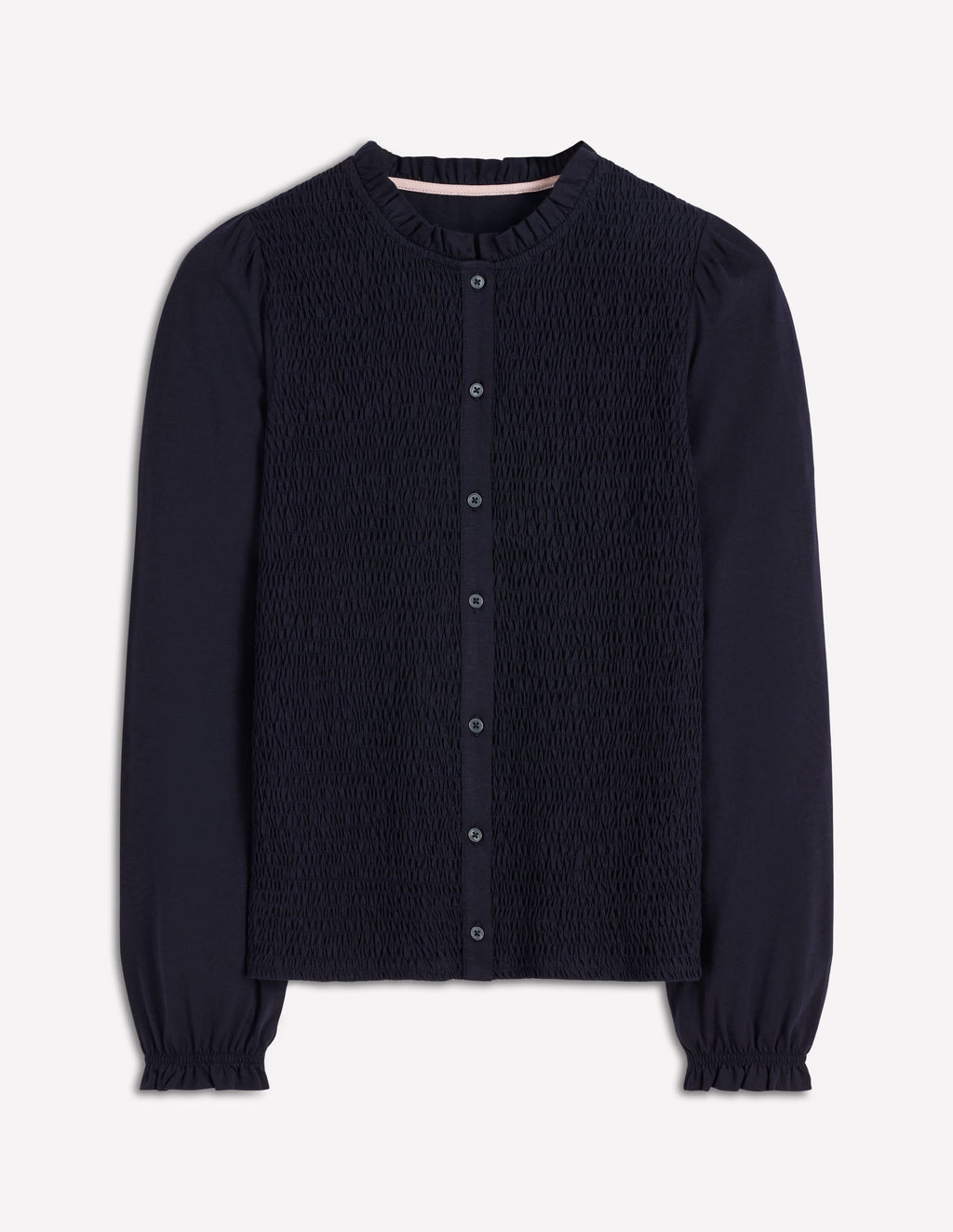 Supersoft Smocked button top-Navy