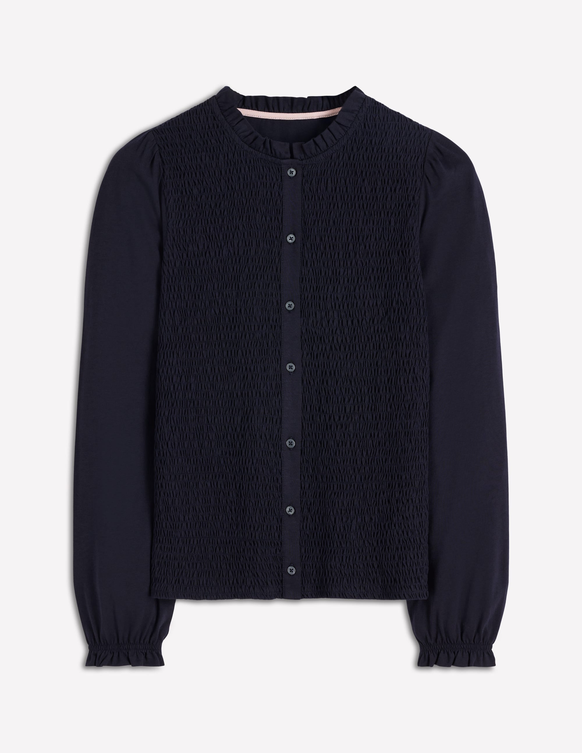 Supersoft Smocked button top-Navy
