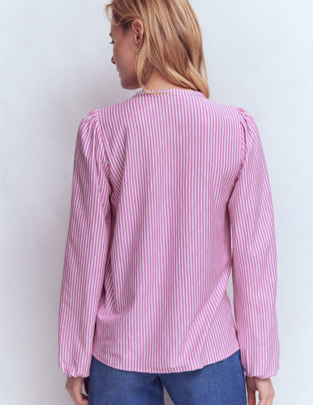 Mya Smocked Jersey Shirt-Clover Purple and Ivory Stripe