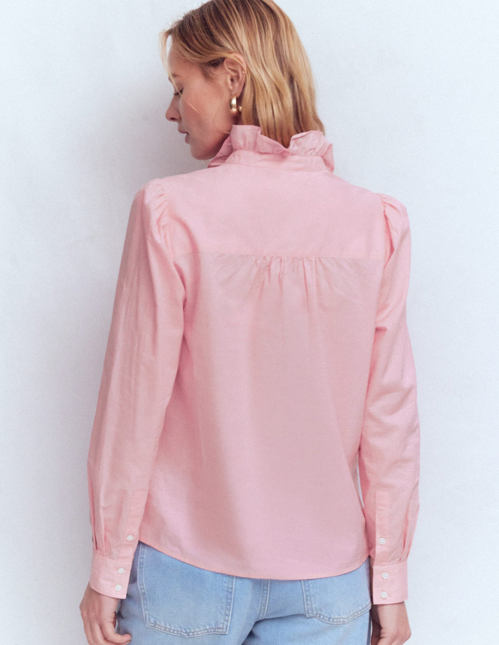 Isabel Ruffle Cotton Shirt-Spring Blossom Pink