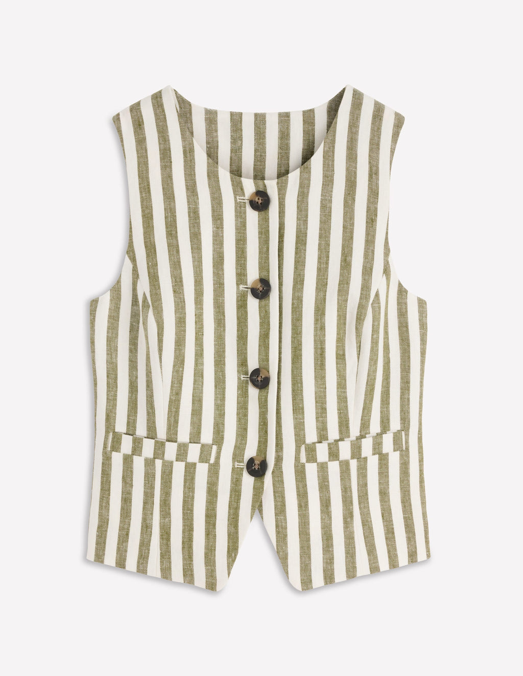 Linen Waistcoat-Olive, Ivory Stripe