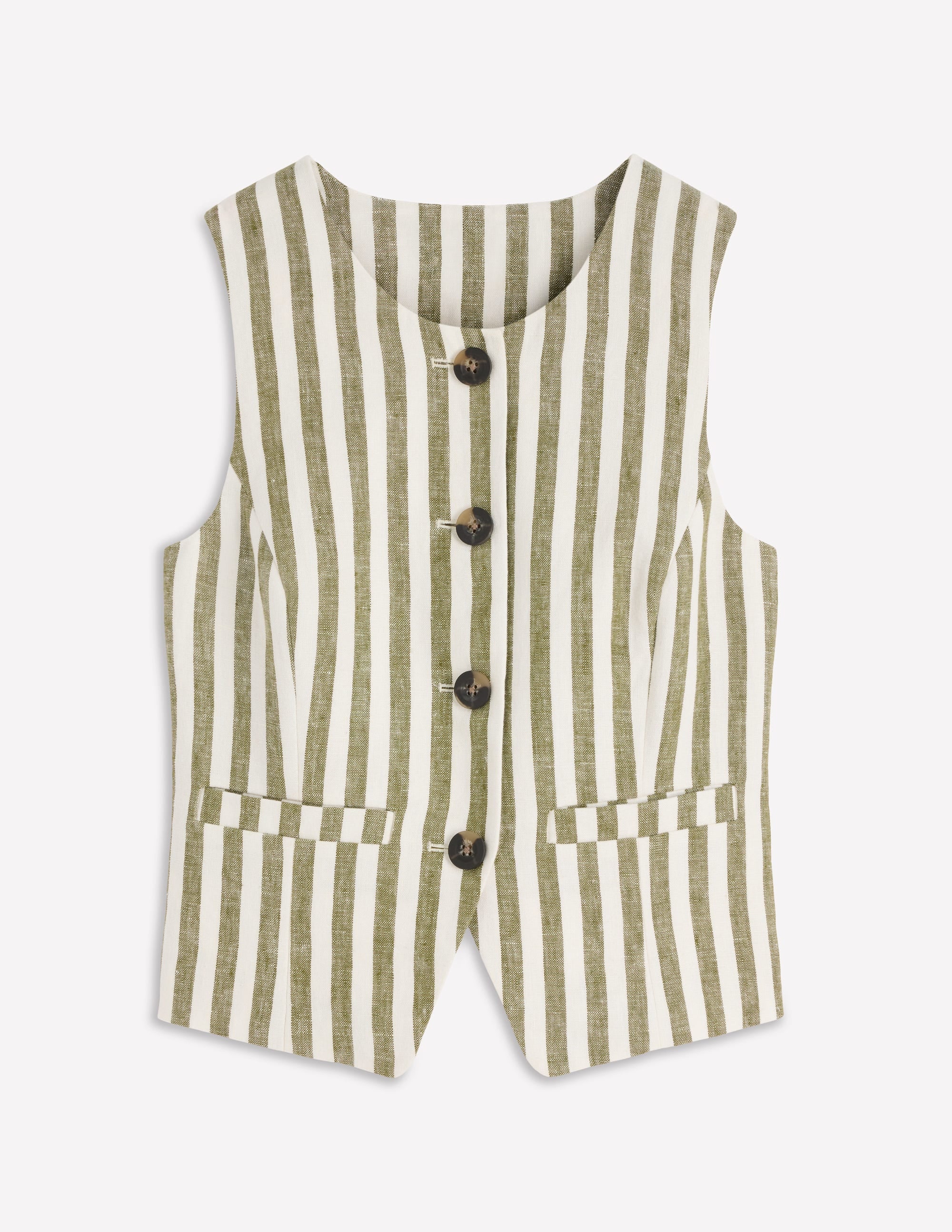 Linen Waistcoat-Olive, Ivory Stripe
