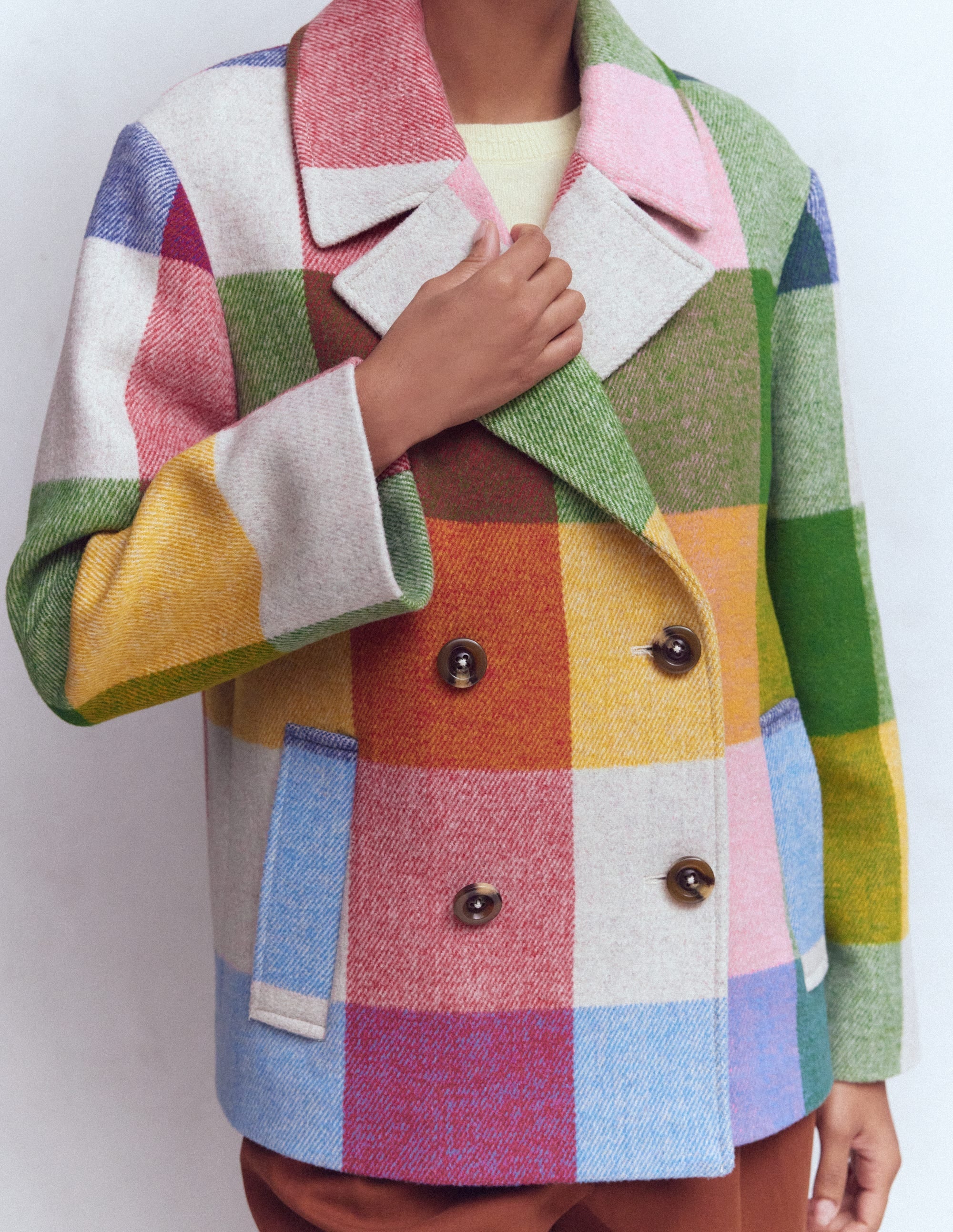 Revere Collar Wool Coat-Giant Multigingham