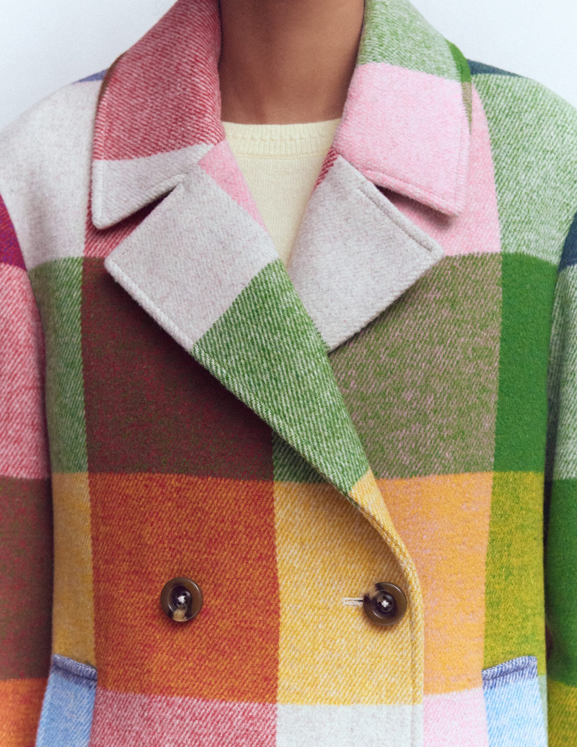 Revere Collar Wool Coat-Giant Multigingham