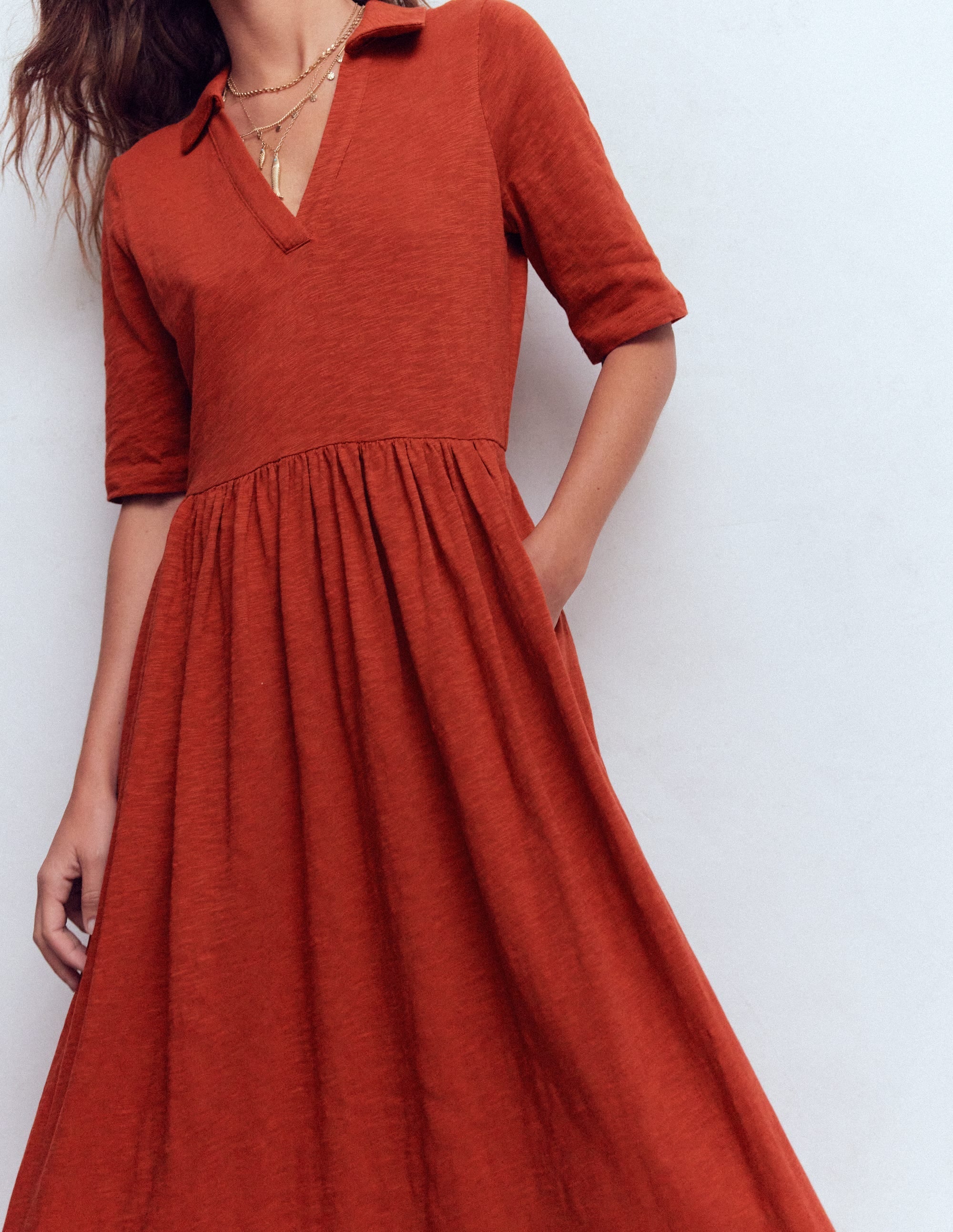 Aria Collared Jersey Dress-Burnt Orange