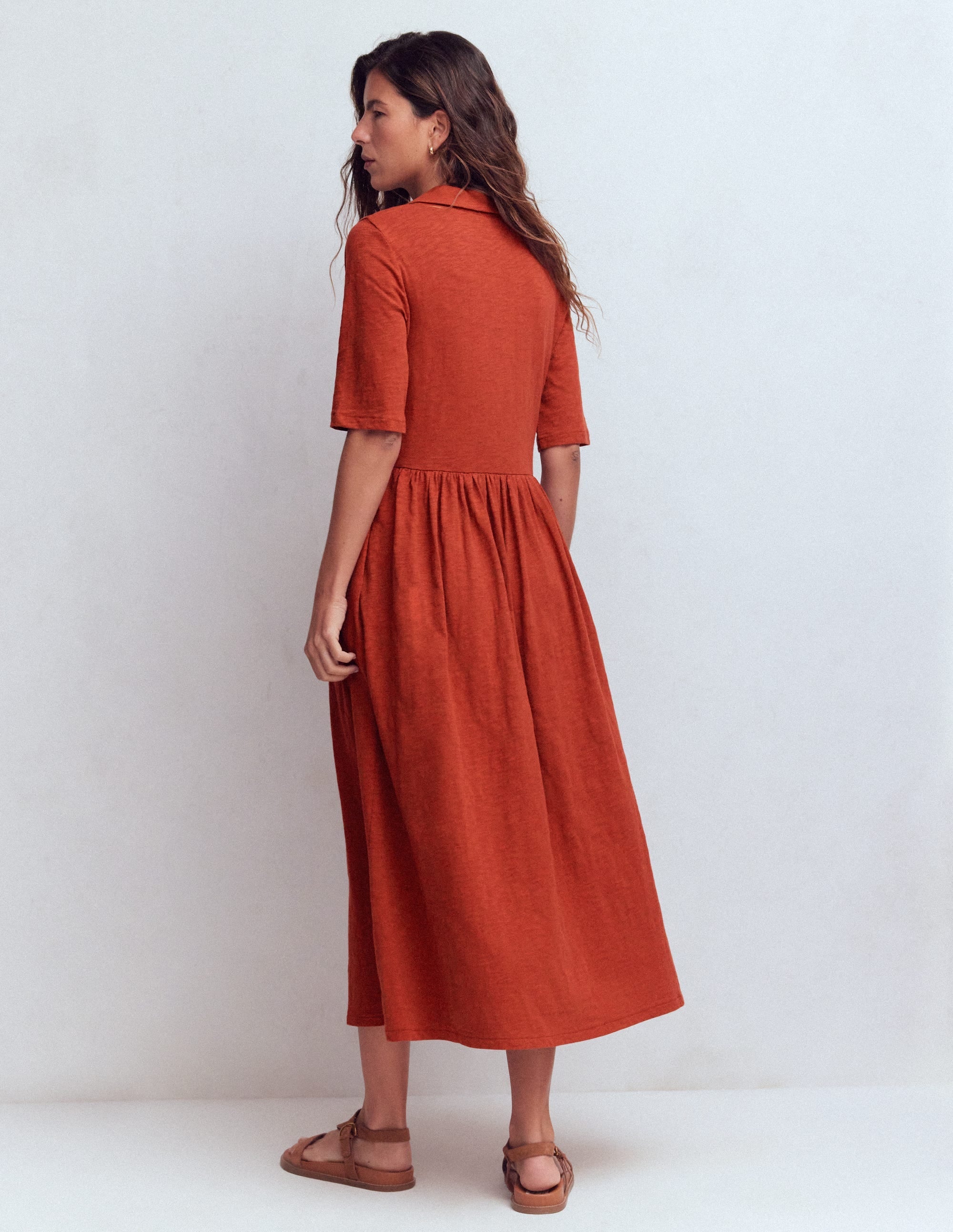 Aria Collared Jersey Dress-Burnt Orange
