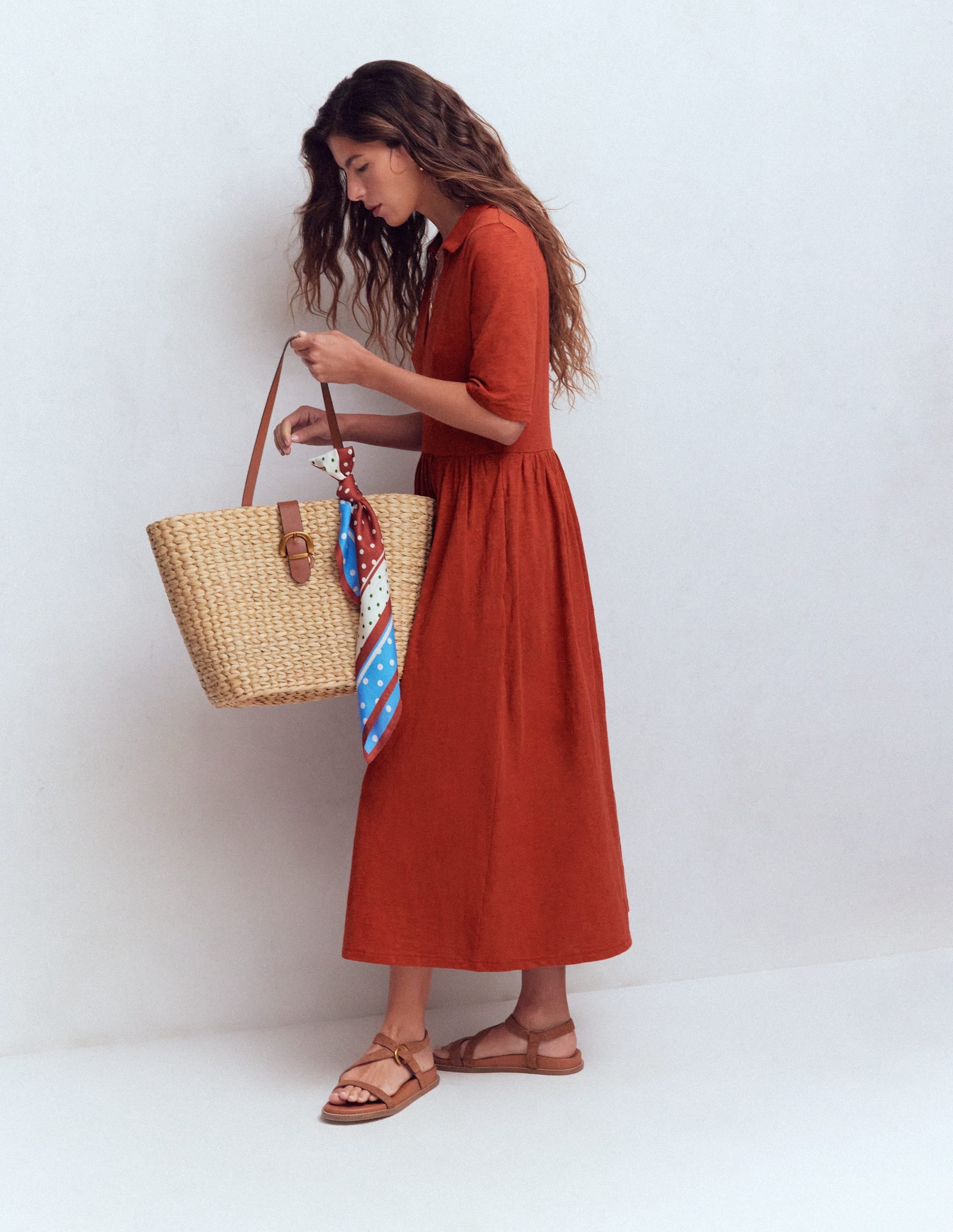 Aria Collared Jersey Dress-Burnt Orange